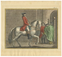 Leçon de dressage du piaffer aux piliers - Gravure à cheval de l'Encyclopédie, 1750