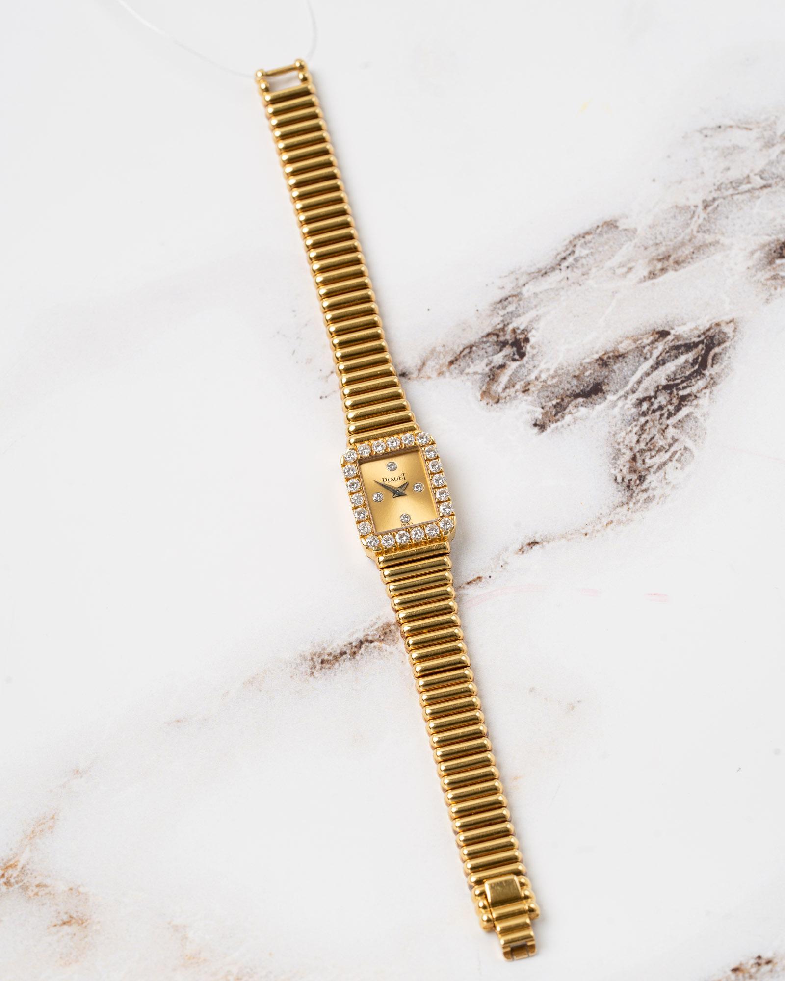 Piaget 15244 C510 Quadrante Champagne Bracciale Bullet Lunetta di diamanti 18k YG anni '80 in vendita 4