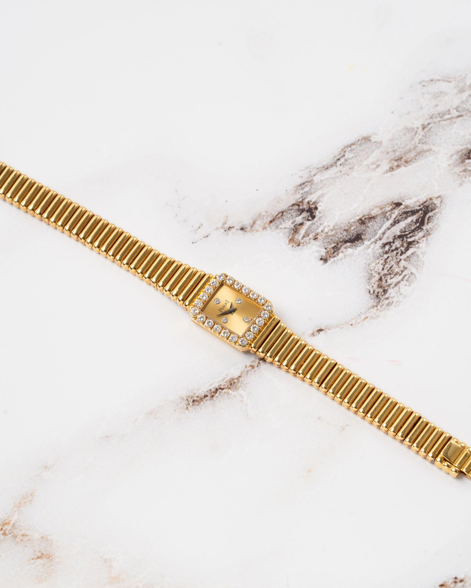 Piaget 15244 C510 Quadrante Champagne Bracciale Bullet Lunetta di diamanti 18k YG anni '80 in vendita 5