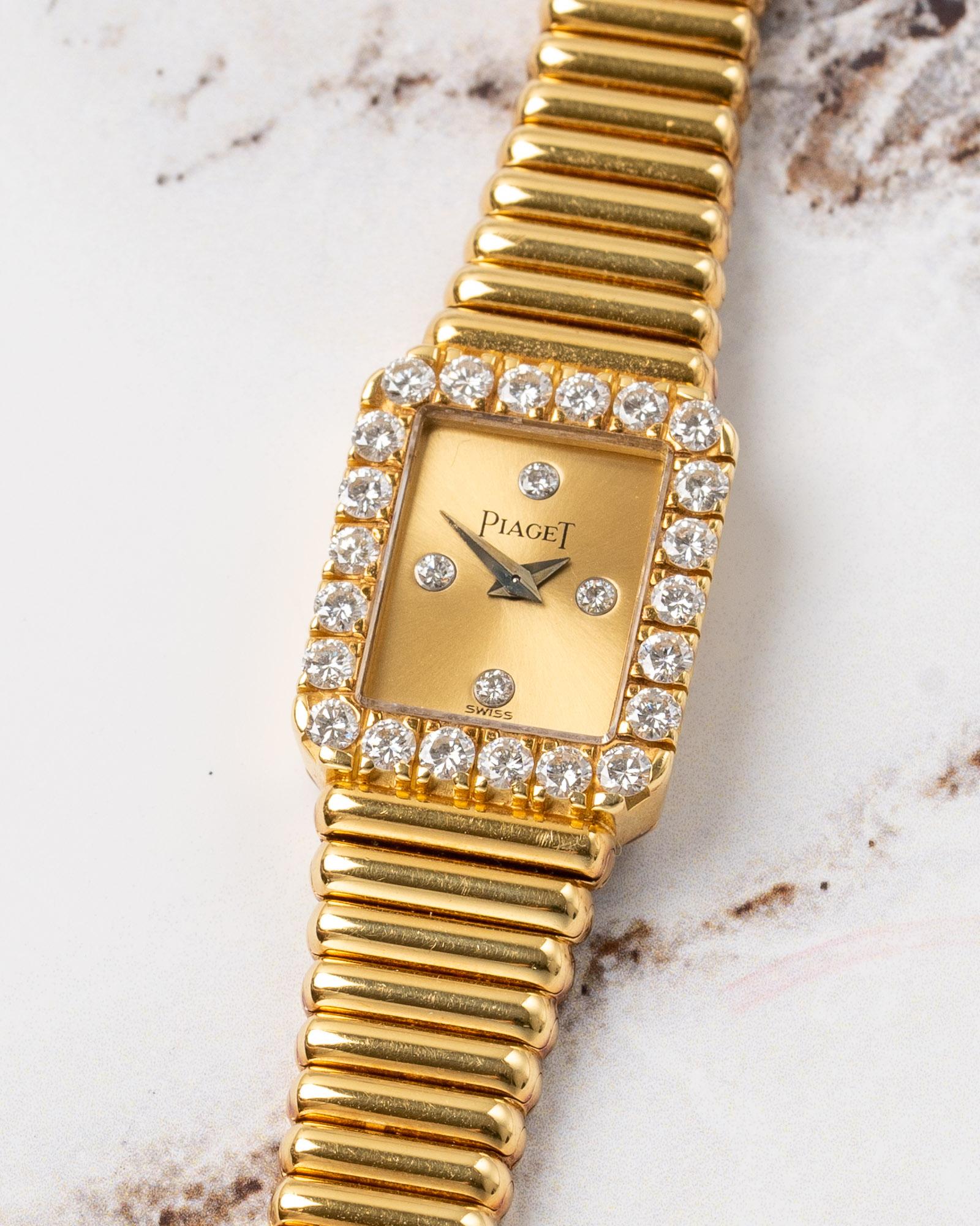 Piaget 15244 C510 Quadrante Champagne Bracciale Bullet Lunetta di diamanti 18k YG anni '80 In condizioni buone in vendita a SYDNEY, AU