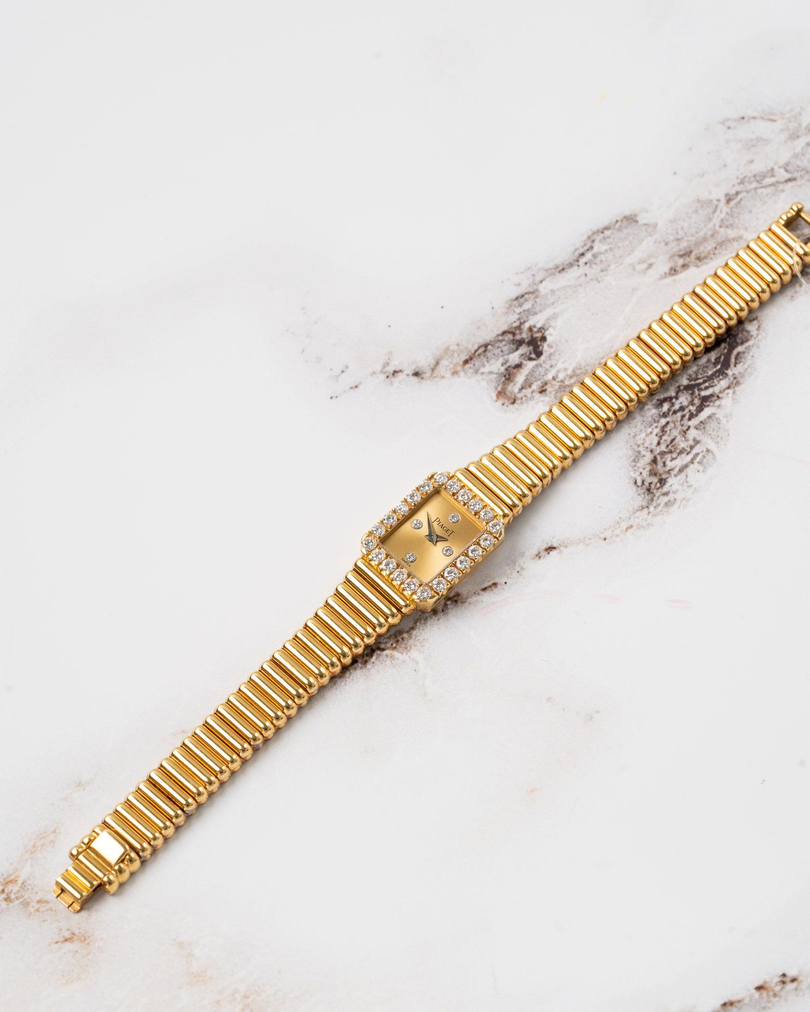 Piaget 15244 C510 Quadrante Champagne Bracciale Bullet Lunetta di diamanti 18k YG anni '80 in vendita 7