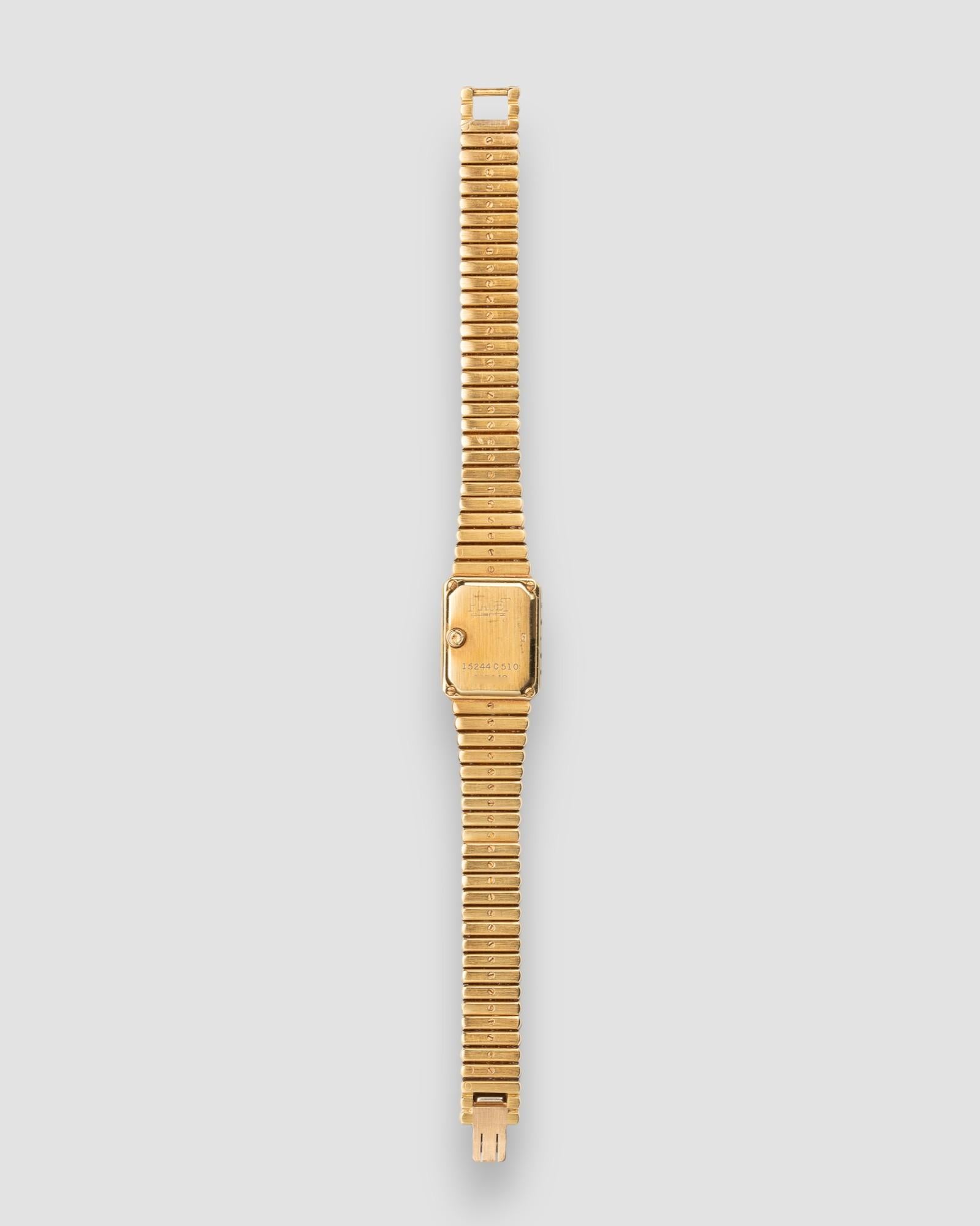 Piaget 15244 C510 Quadrante Champagne Bracciale Bullet Lunetta di diamanti 18k YG anni '80 in vendita 8