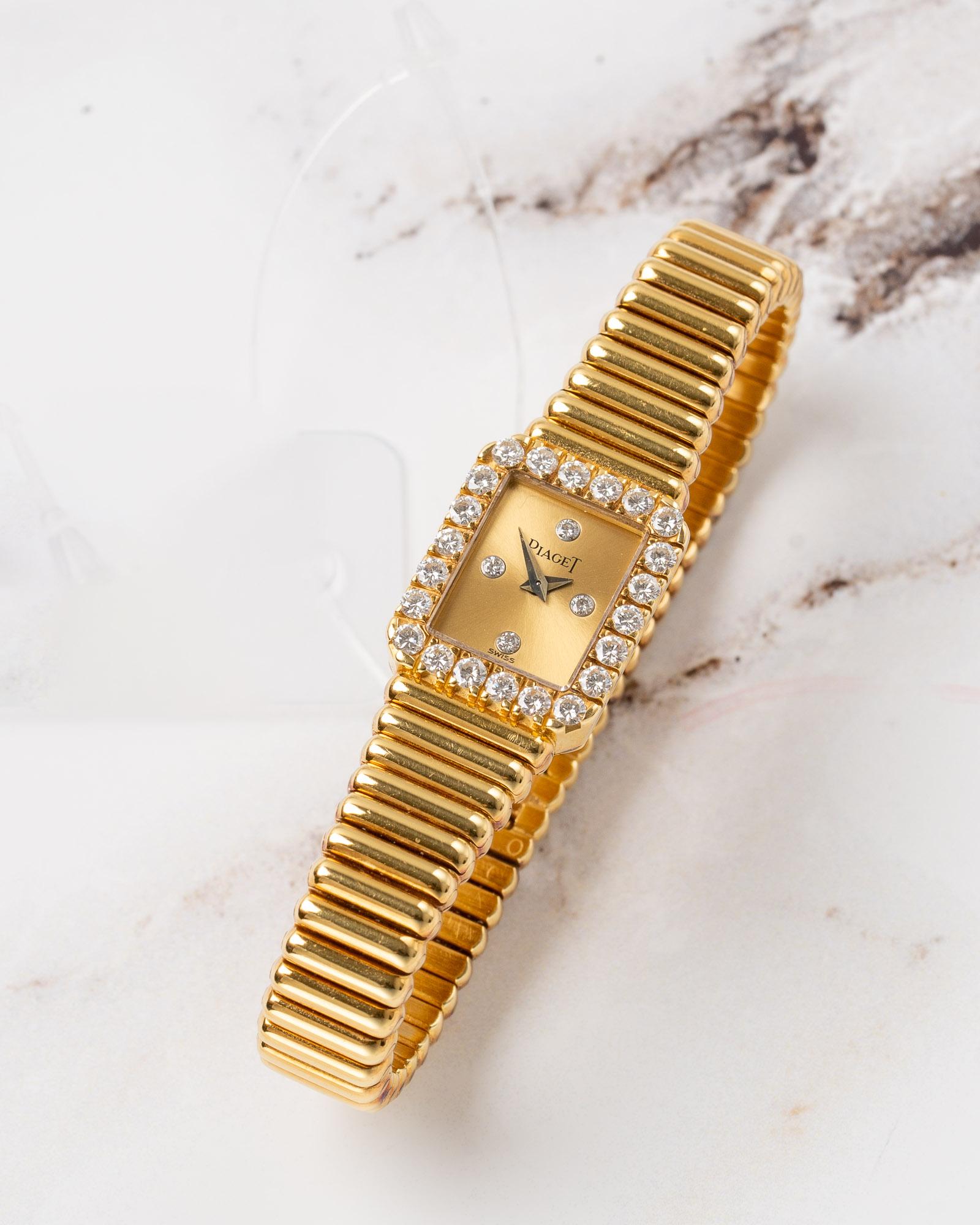 Piaget 15244 C510 Quadrante Champagne Bracciale Bullet Lunetta di diamanti 18k YG anni '80 in vendita 1