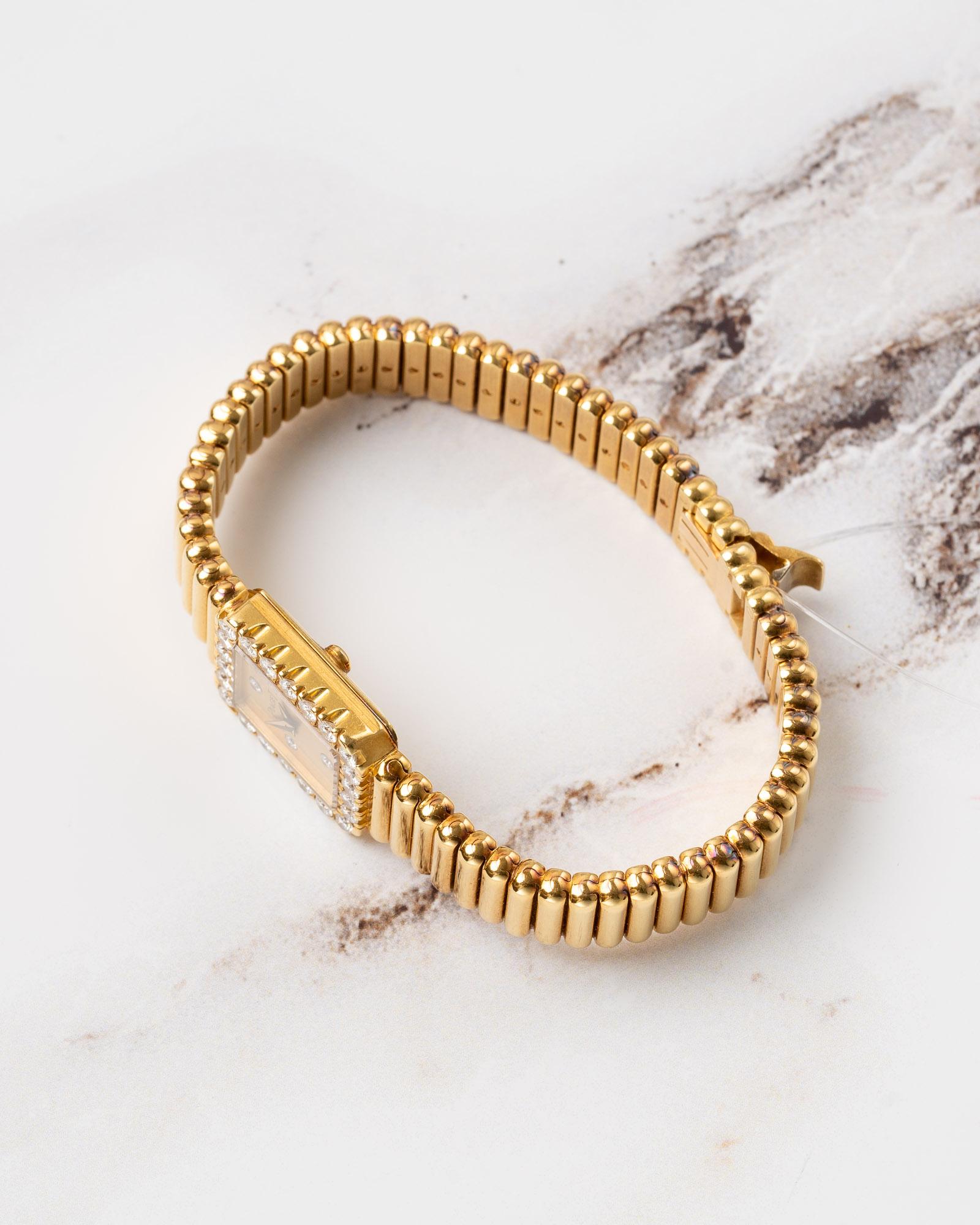 Piaget 15244 C510 Quadrante Champagne Bracciale Bullet Lunetta di diamanti 18k YG anni '80 in vendita 2