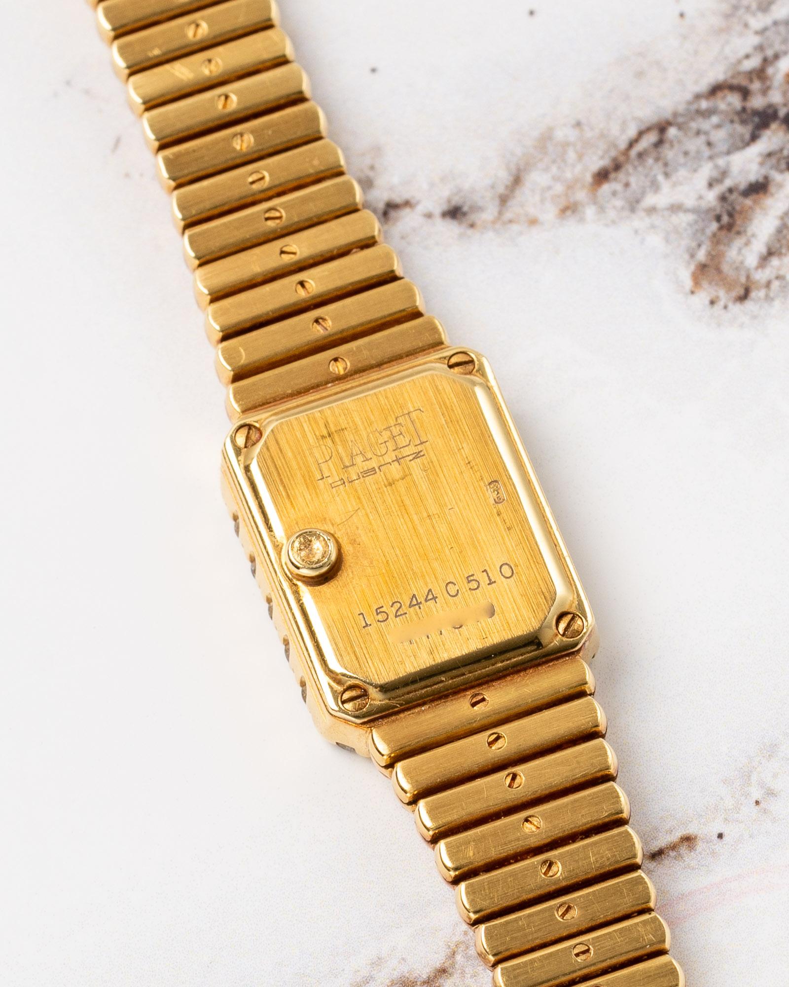 Piaget 15244 C510 Quadrante Champagne Bracciale Bullet Lunetta di diamanti 18k YG anni '80 in vendita 3