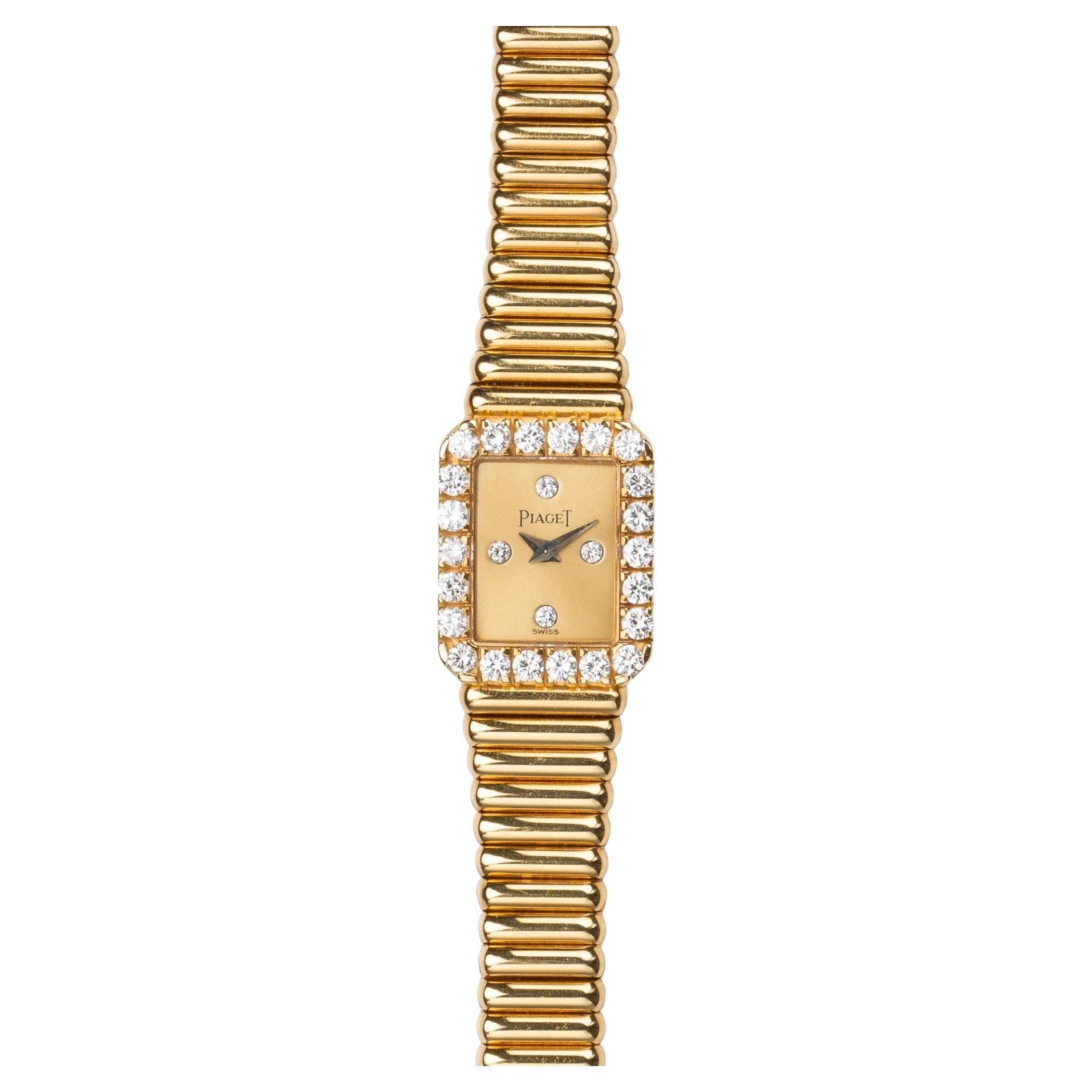 Piaget 15244 C510 Quadrante Champagne Bracciale Bullet Lunetta di diamanti 18k YG anni 
80 in vendita