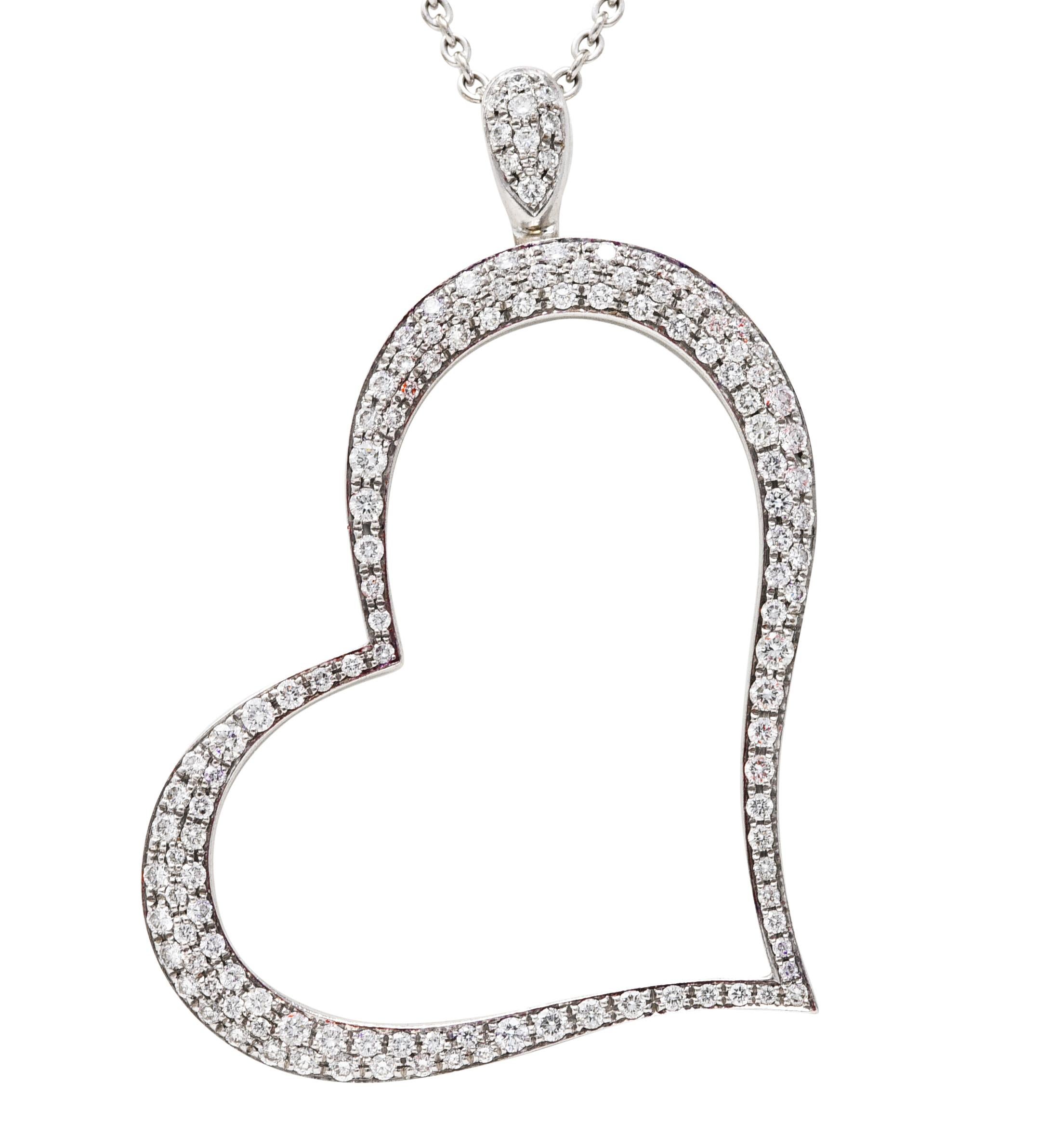 Piaget 1.53 Carats Pavé Diamond 18 Karat White Gold Large Open Heart Necklace 5