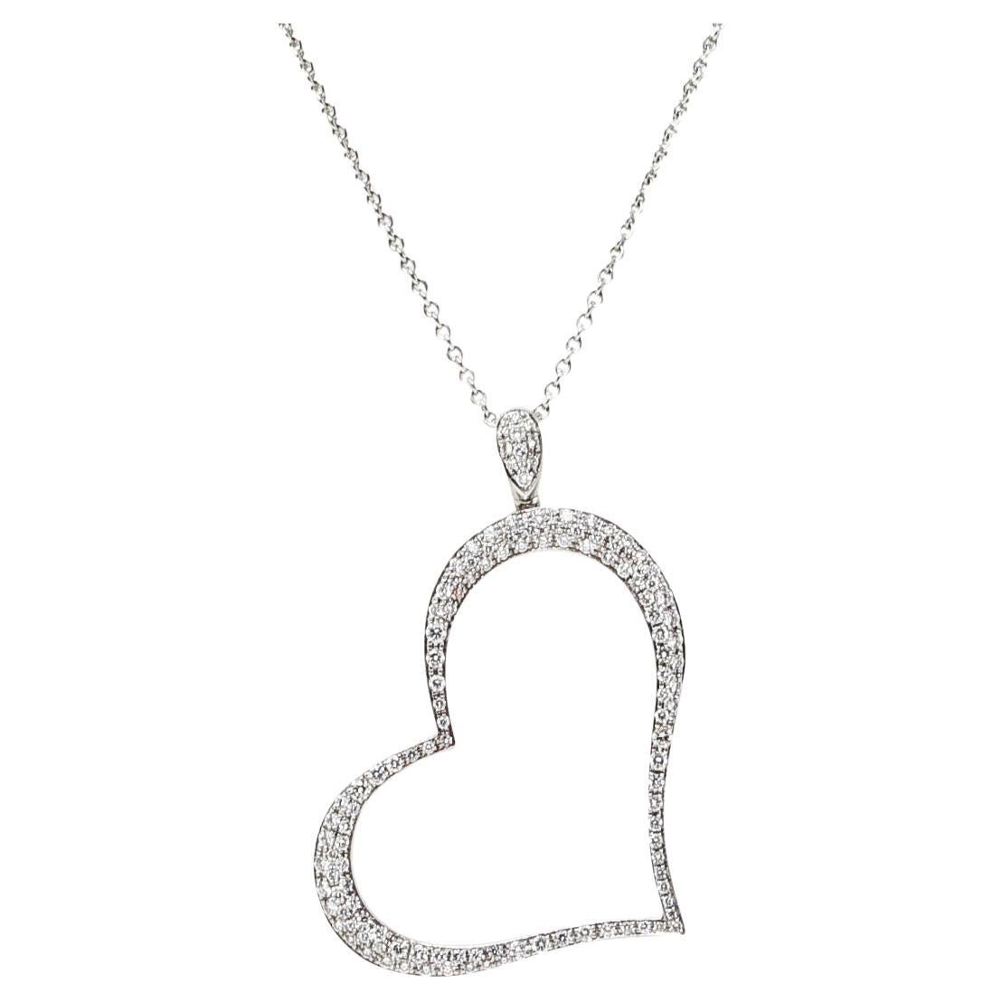 Piaget 1.53 Carats Pavé Diamond 18 Karat White Gold Large Open Heart Necklace