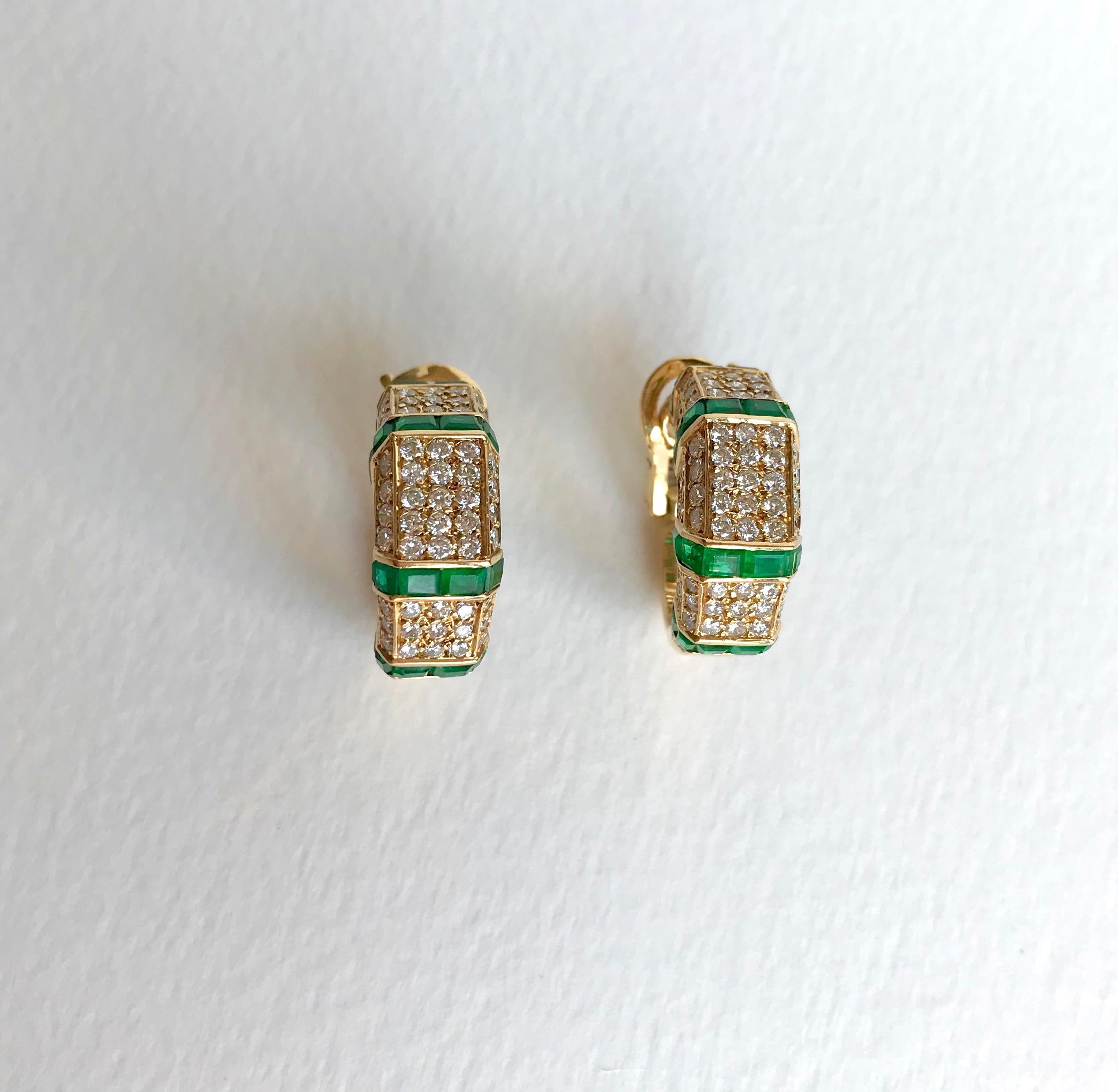 Piaget 18 Carat Yellow Gold Diamonds and Emerald Earrings For Sale 2