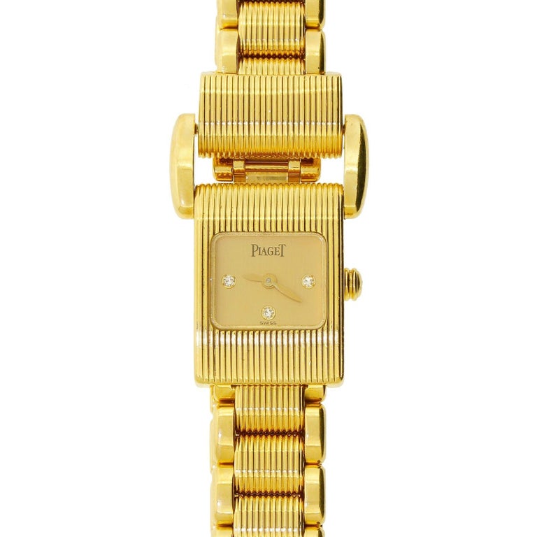  Piaget 18 Karat 750 Solid Gold Diamond Watch Tan Colored Dial Miss Protocole For Sale