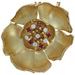 Piaget 18 Karat Gold, Diamond and Ruby Flower Pendant Necklace 0.43 Carat 62.2g