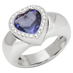 Piaget 18 Karat White Gold Iolite and Diamond Heart Cocktail Ring