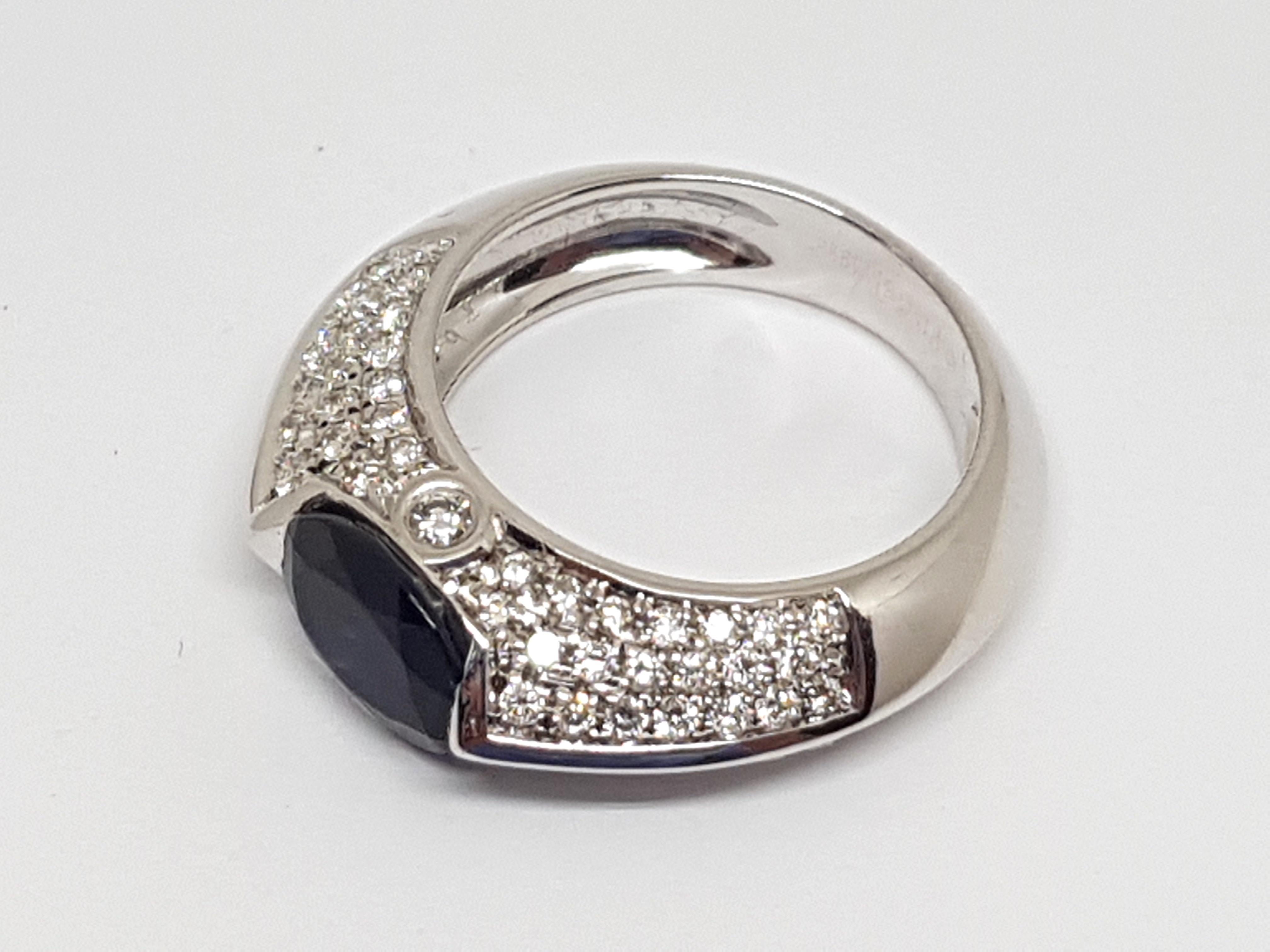 Women's Piaget 18 Karat White Gold Pave Diamond Oval Blue Sapphire Engagement Band Ring