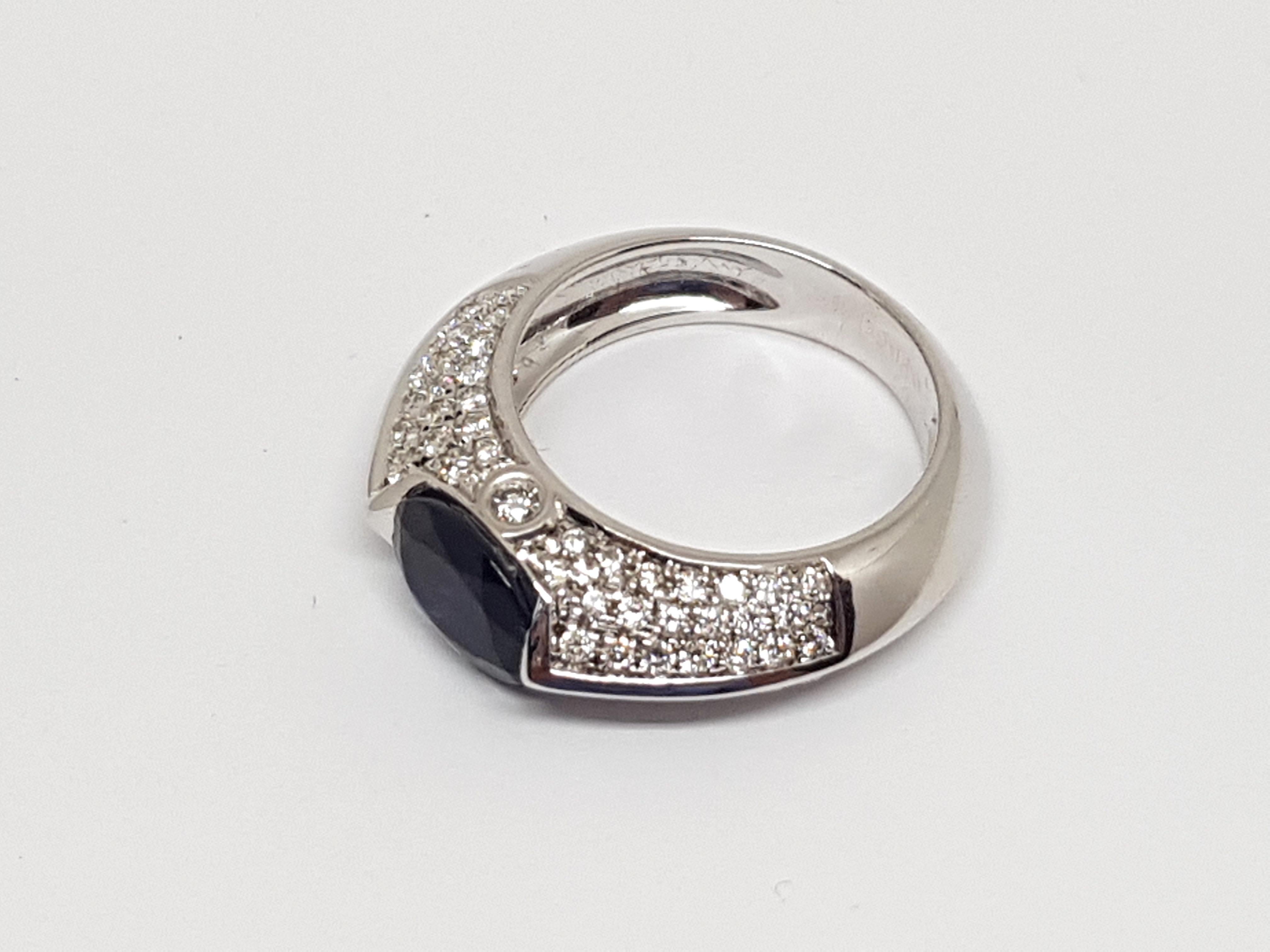 Piaget 18 Karat White Gold Pave Diamond Oval Blue Sapphire Engagement Band Ring 1