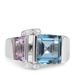 Piaget 18 Karat White Gold Topaz Amethyst Diamonds Ring