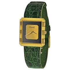 Piaget 18 Karat Yellow Gold Black Bicolor Dial Rectangular Vintage Watch