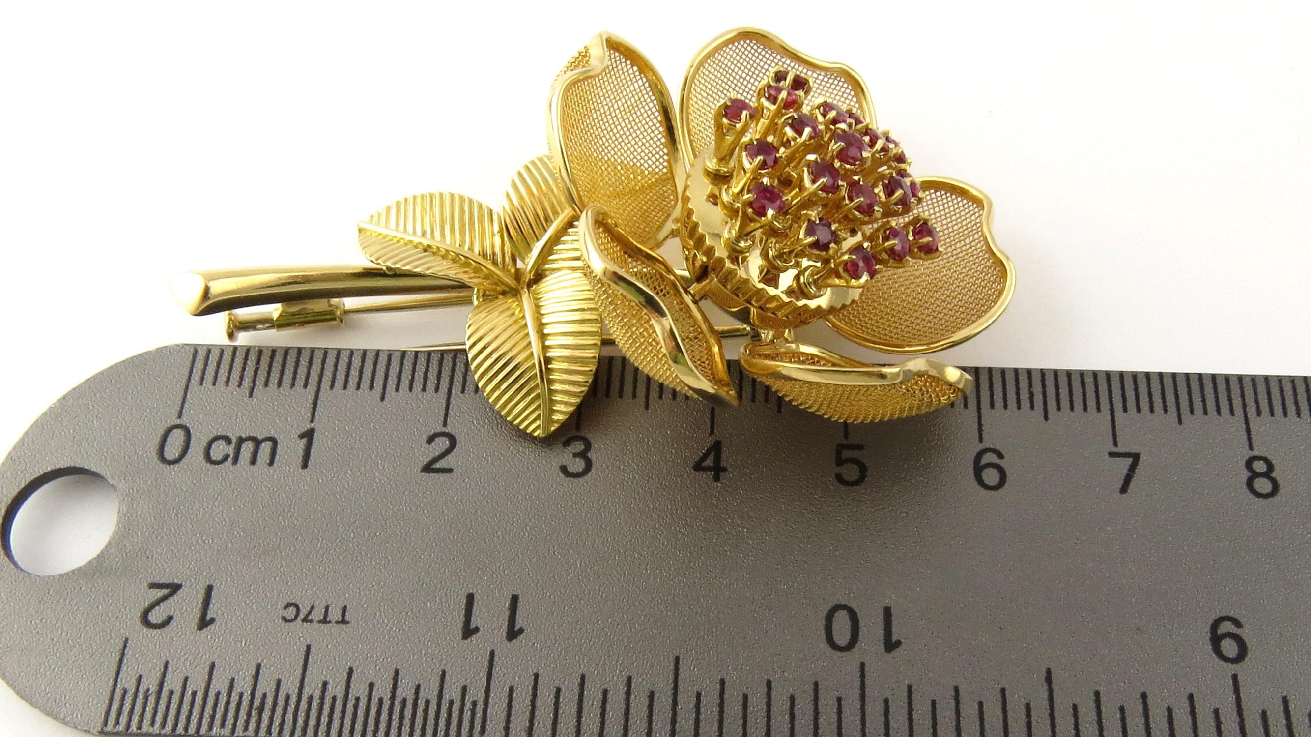 Piaget 18 Karat Yellow Gold Diamond and Ruby Tremblant Flower Brooch 9
