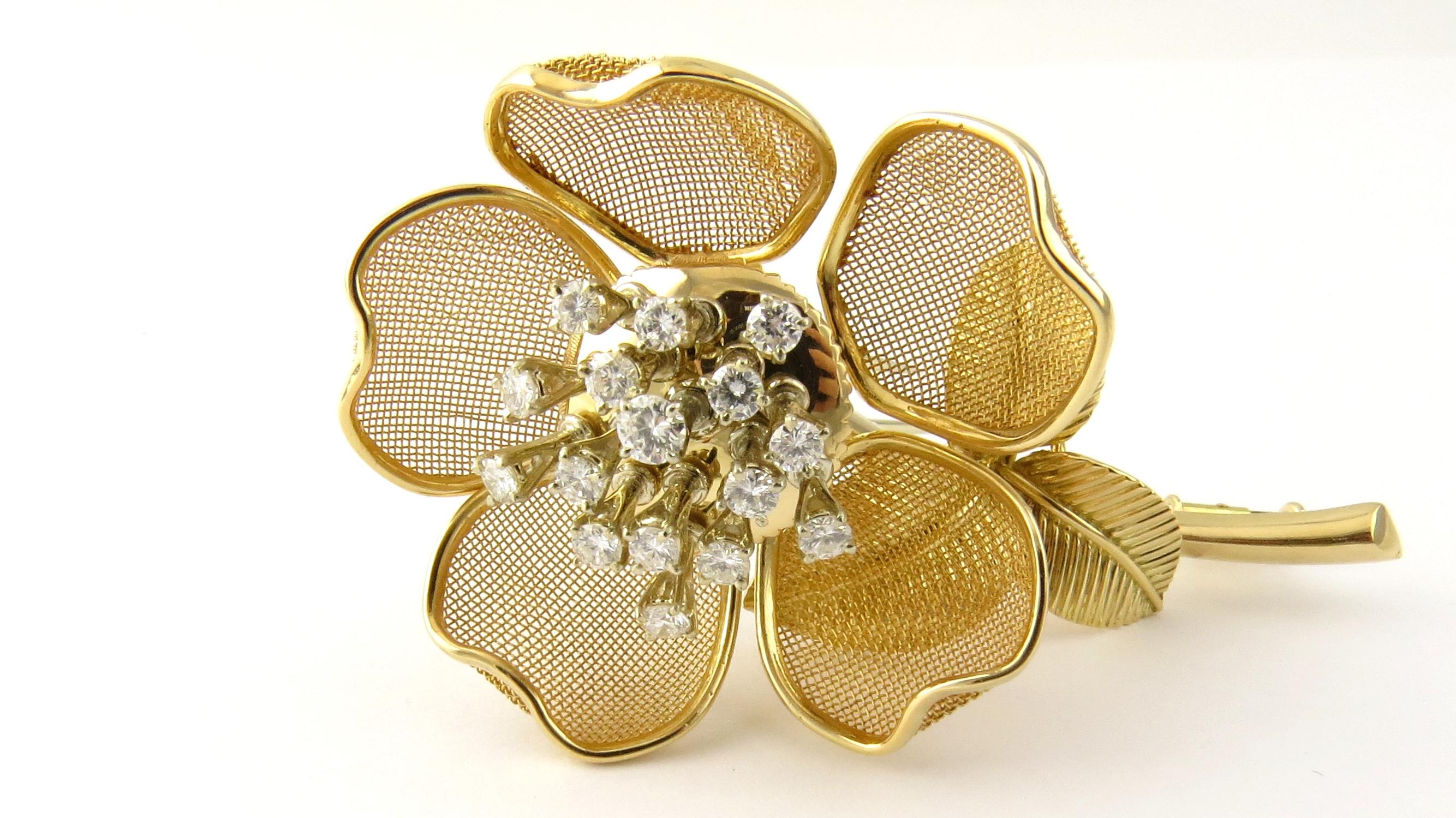 Women's Piaget 18 Karat Yellow Gold Diamond and Ruby Tremblant Flower Brooch