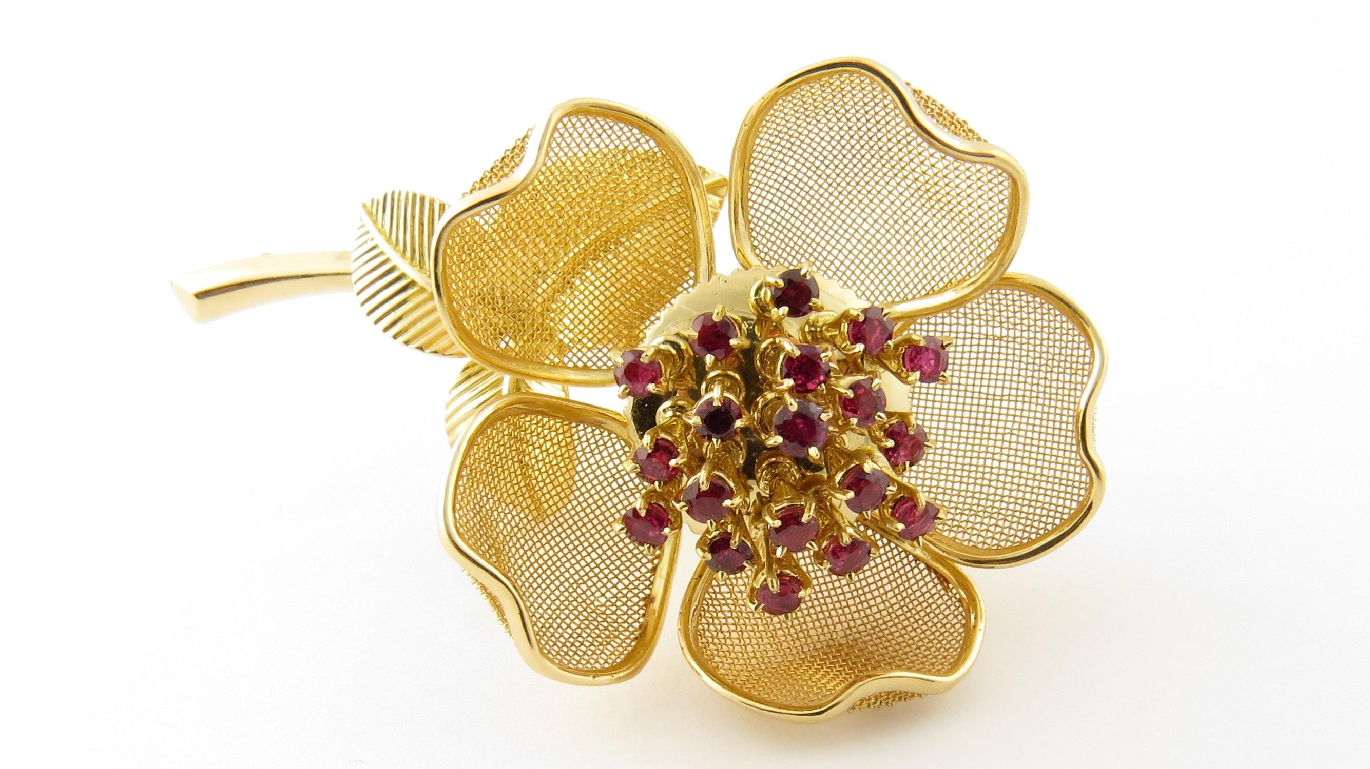 Piaget 18 Karat Yellow Gold Diamond and Ruby Tremblant Flower Brooch 4