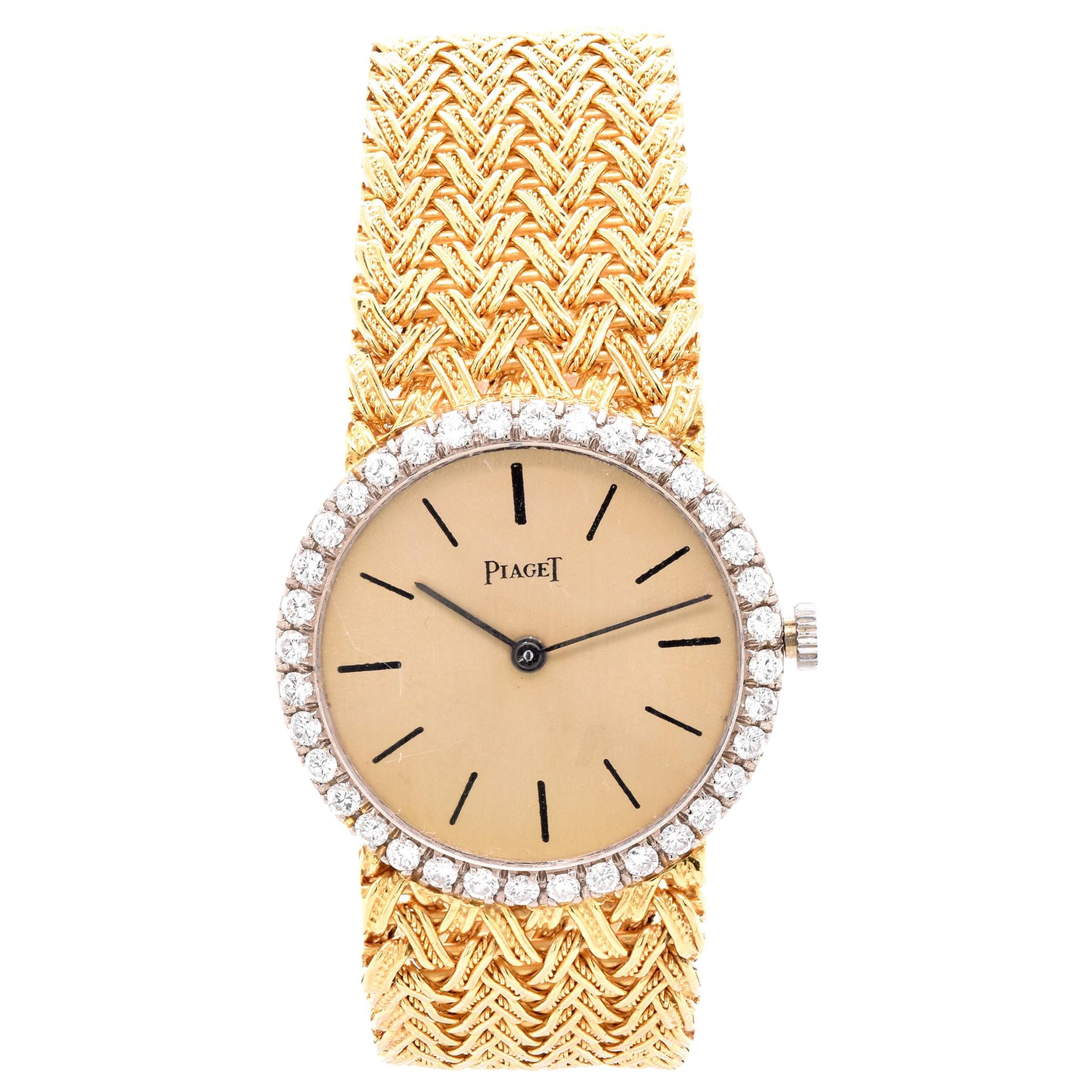Piaget 18 Karat Yellow Gold Ladies Vintage Diamond Mesh Watch
