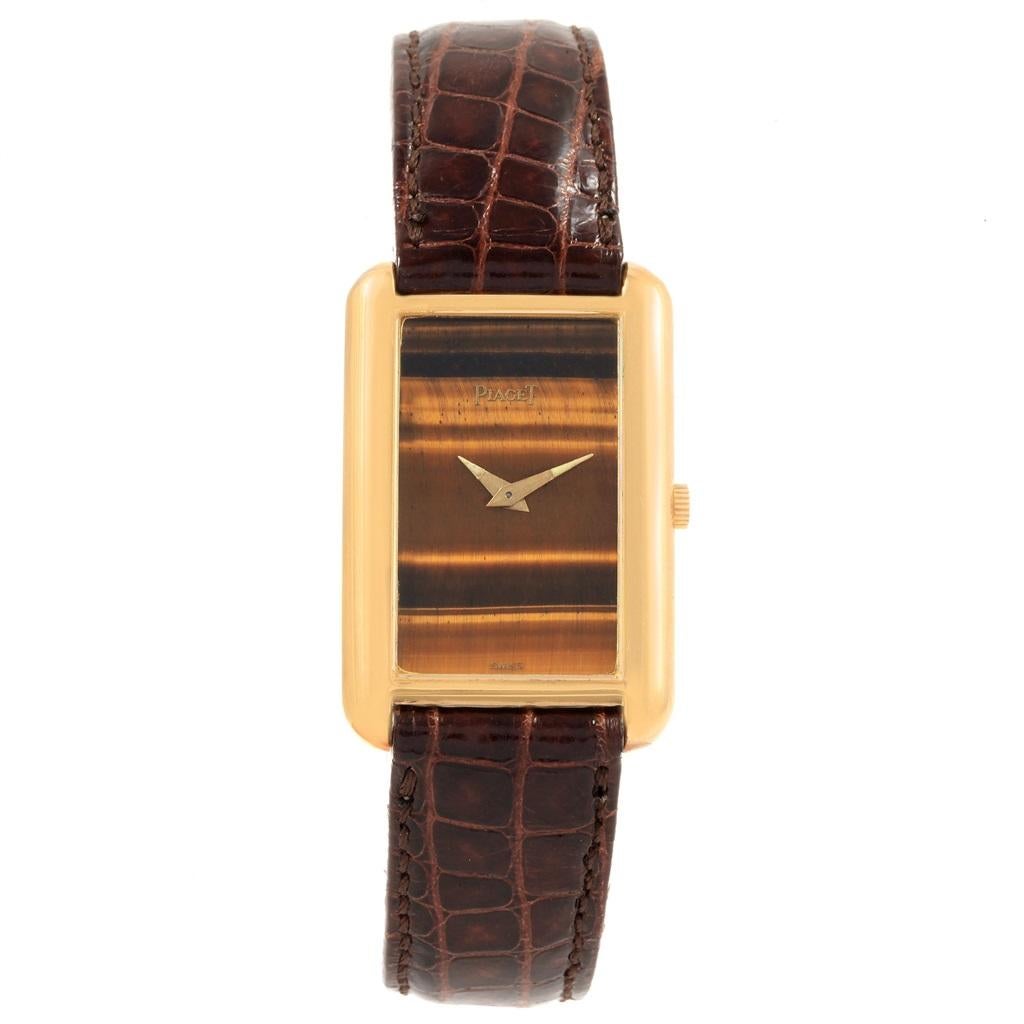 Piaget 18 Karat Yellow Gold Tiger Eye Brown Strap Ladies Watch 9228 In Excellent Condition In Atlanta, GA