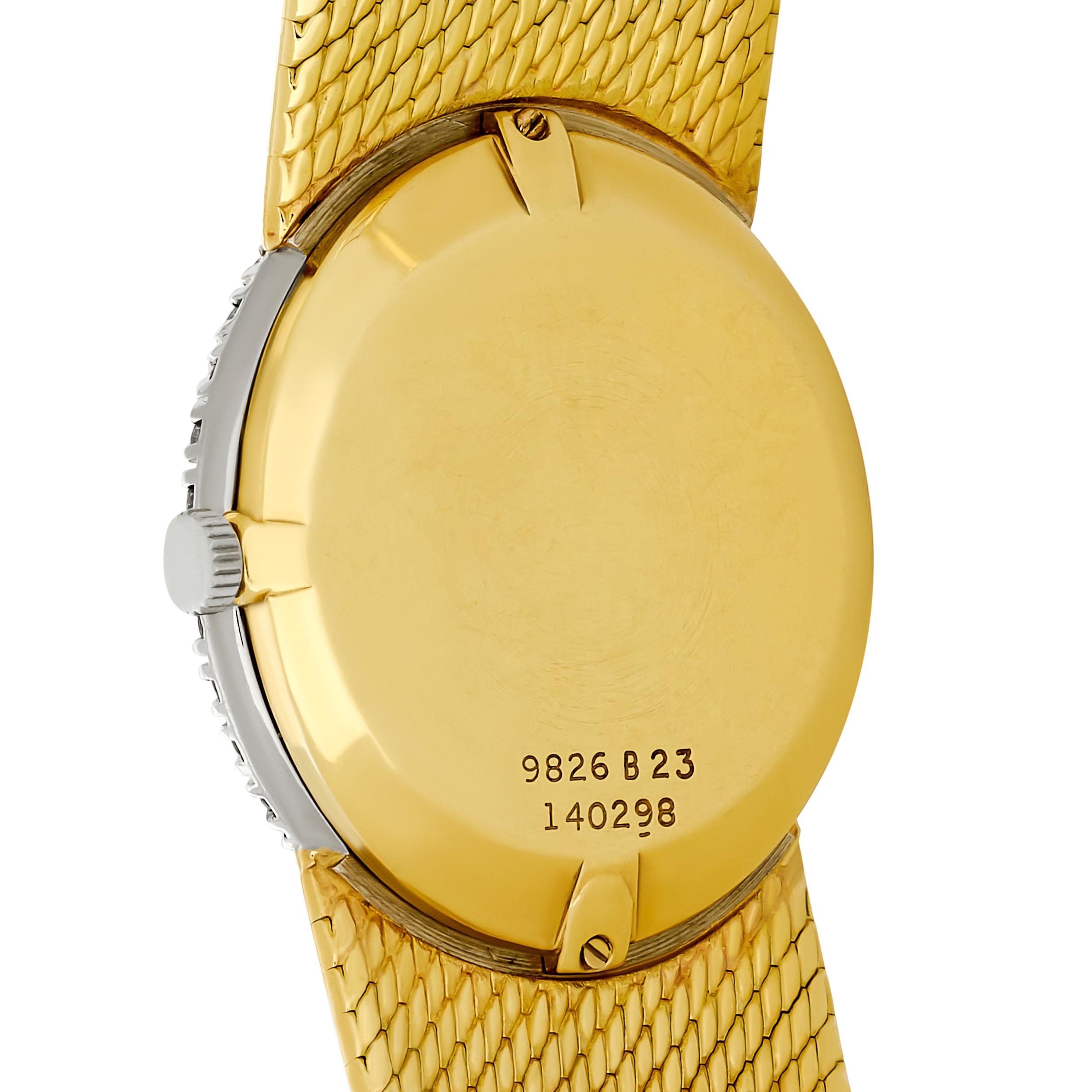 Round Cut Piaget 18 Karat Yellow Gold Tiger's Eye Dial and Diamond Halo Watch, 6.25-6.5