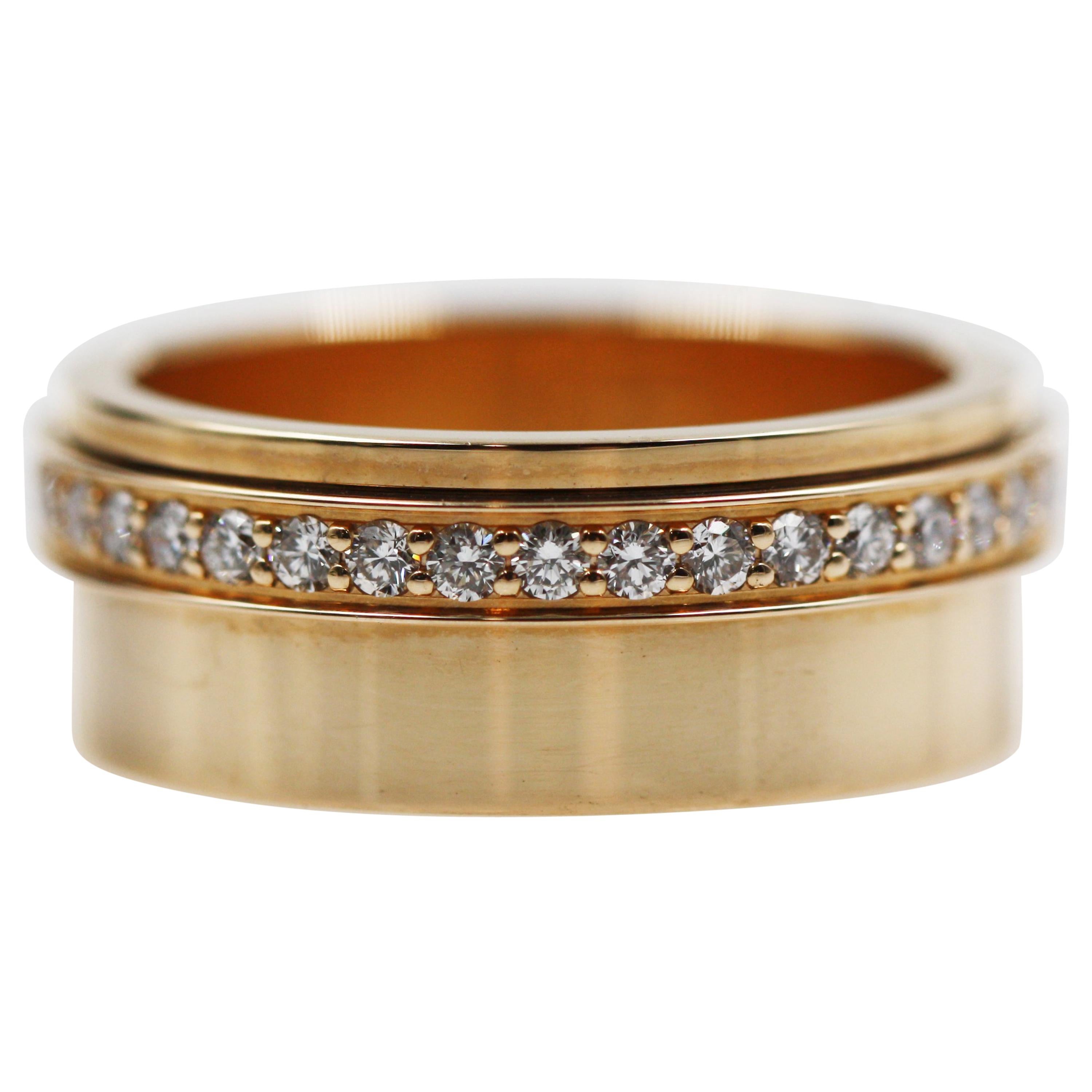 Piaget 18 Karat Yellow Gold Top Wesslton 38 Diamonds Ring, Movable For Sale