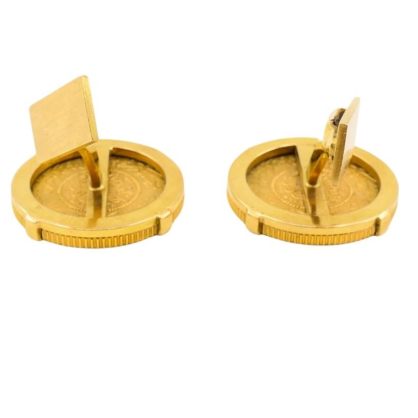 Piaget 18k Gold Men Cufflinks One Gunayh 22k Gold Coin c.1950s Excellent état - En vente à Beverly Hills, CA