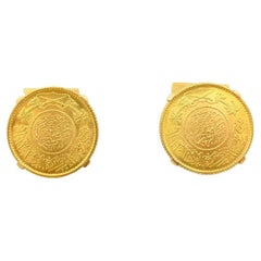 Piaget 18k Gold Men Cufflinks One Gunayh 22k Gold Coin c.1950s