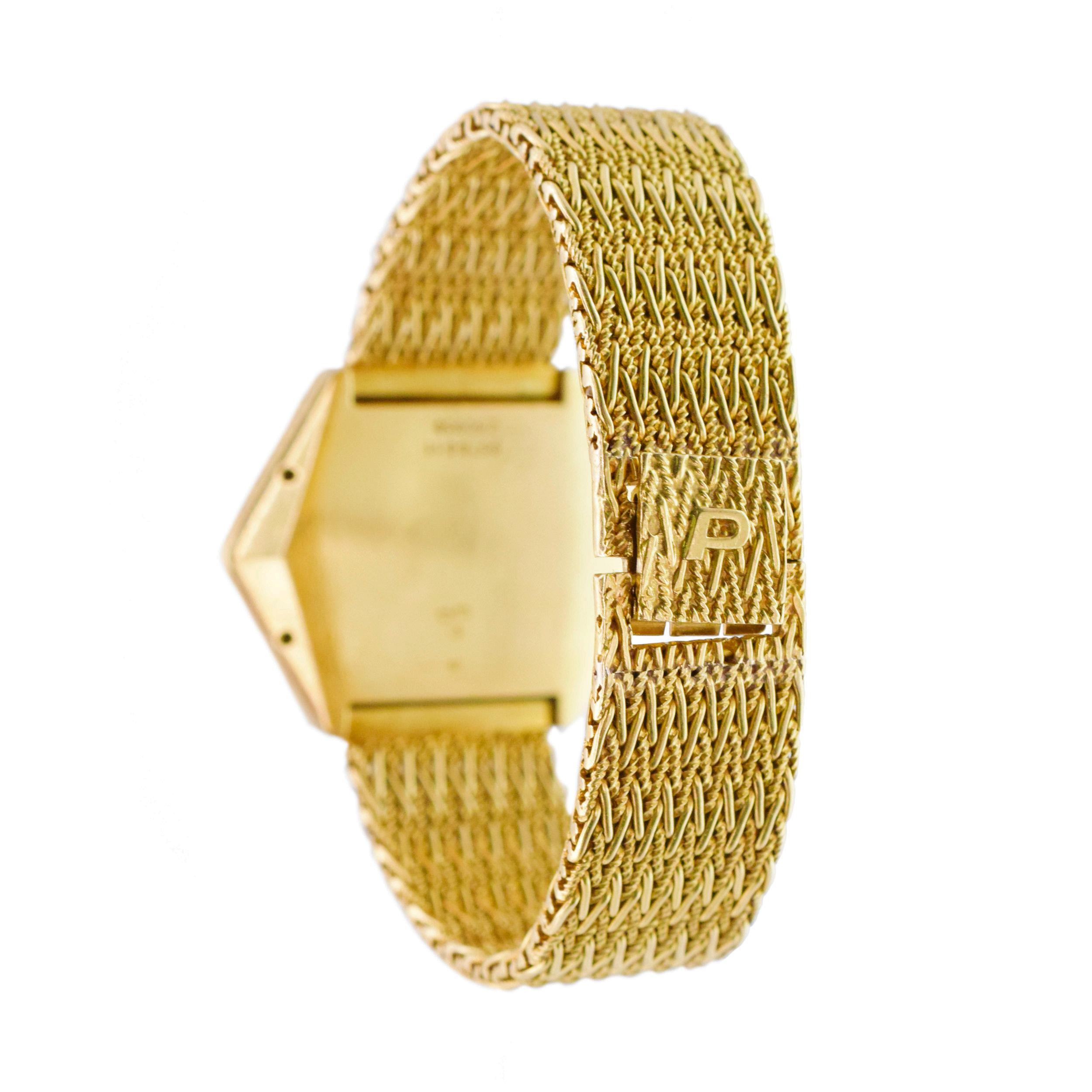 Piaget 18k Hexagon Wrist Watch with Diamond and Tiger eye accents. 5