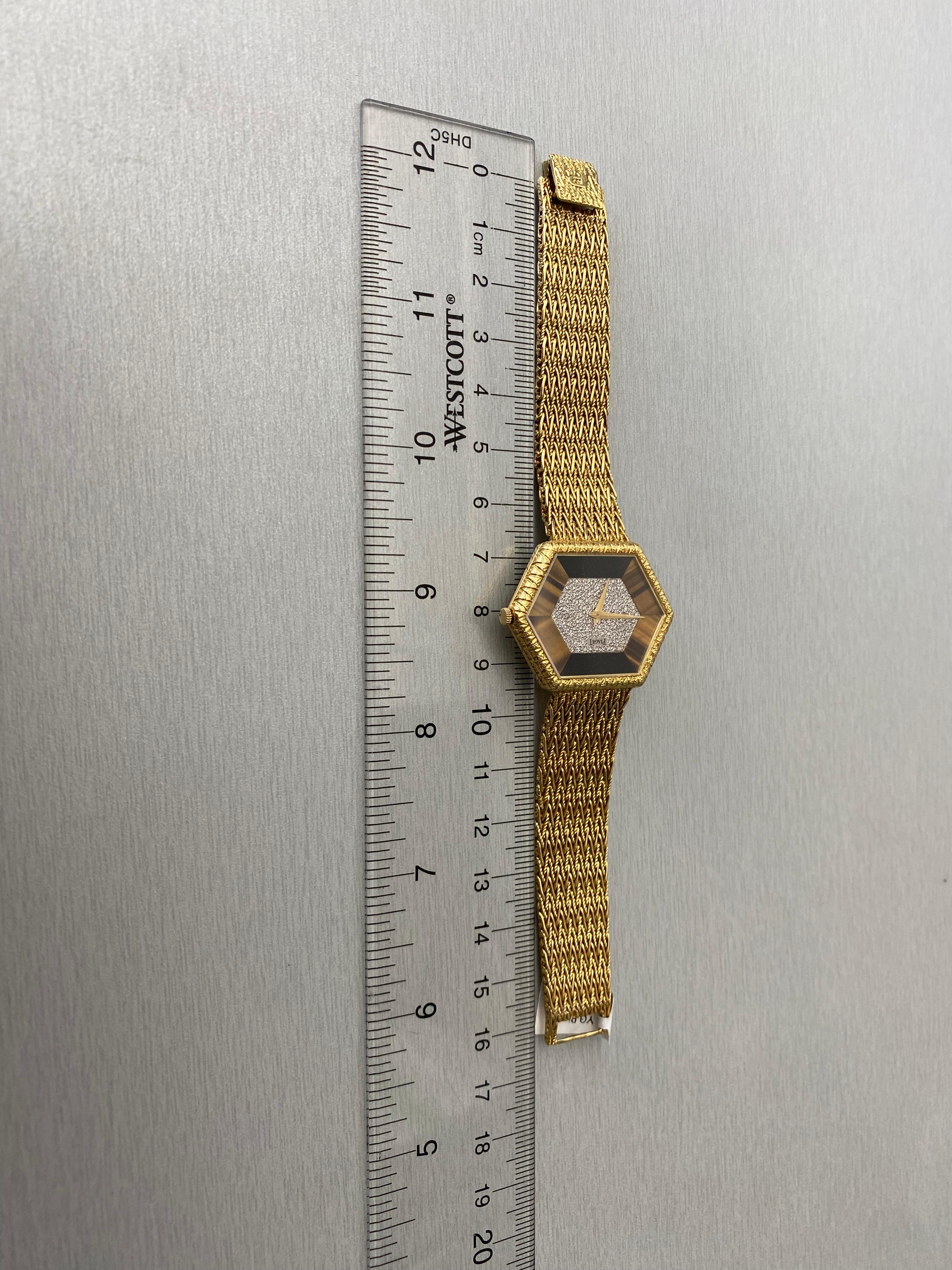 Piaget 18k Hexagon Wrist Watch with Diamond and Tiger eye accents. 6