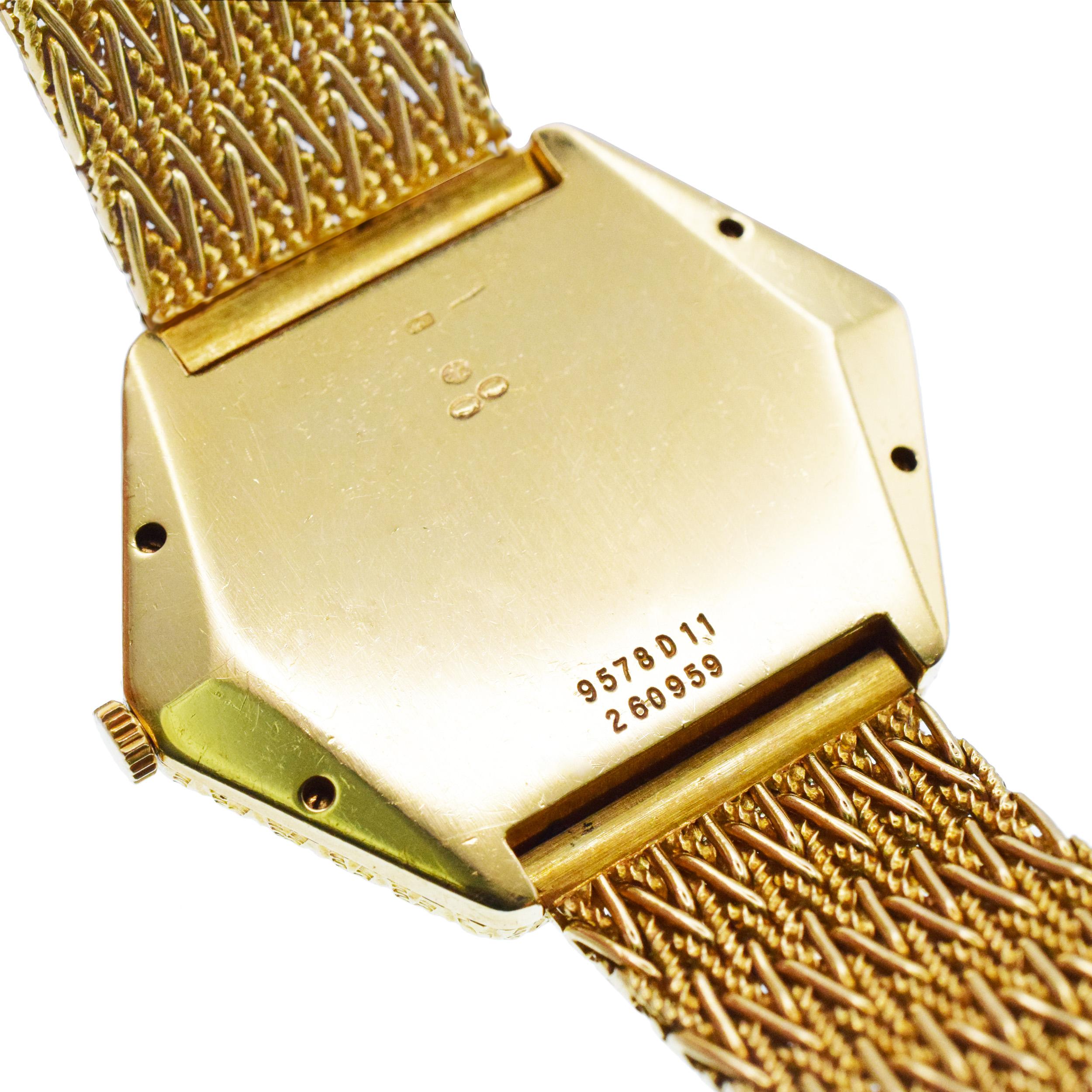 Piaget 18k Hexagon Wrist Watch with Diamond and Tiger eye accents. 2