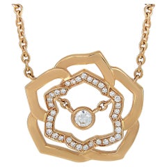 Piaget 18K Rose Gold 0.21 Ct Diamond Rose Pendant Necklace