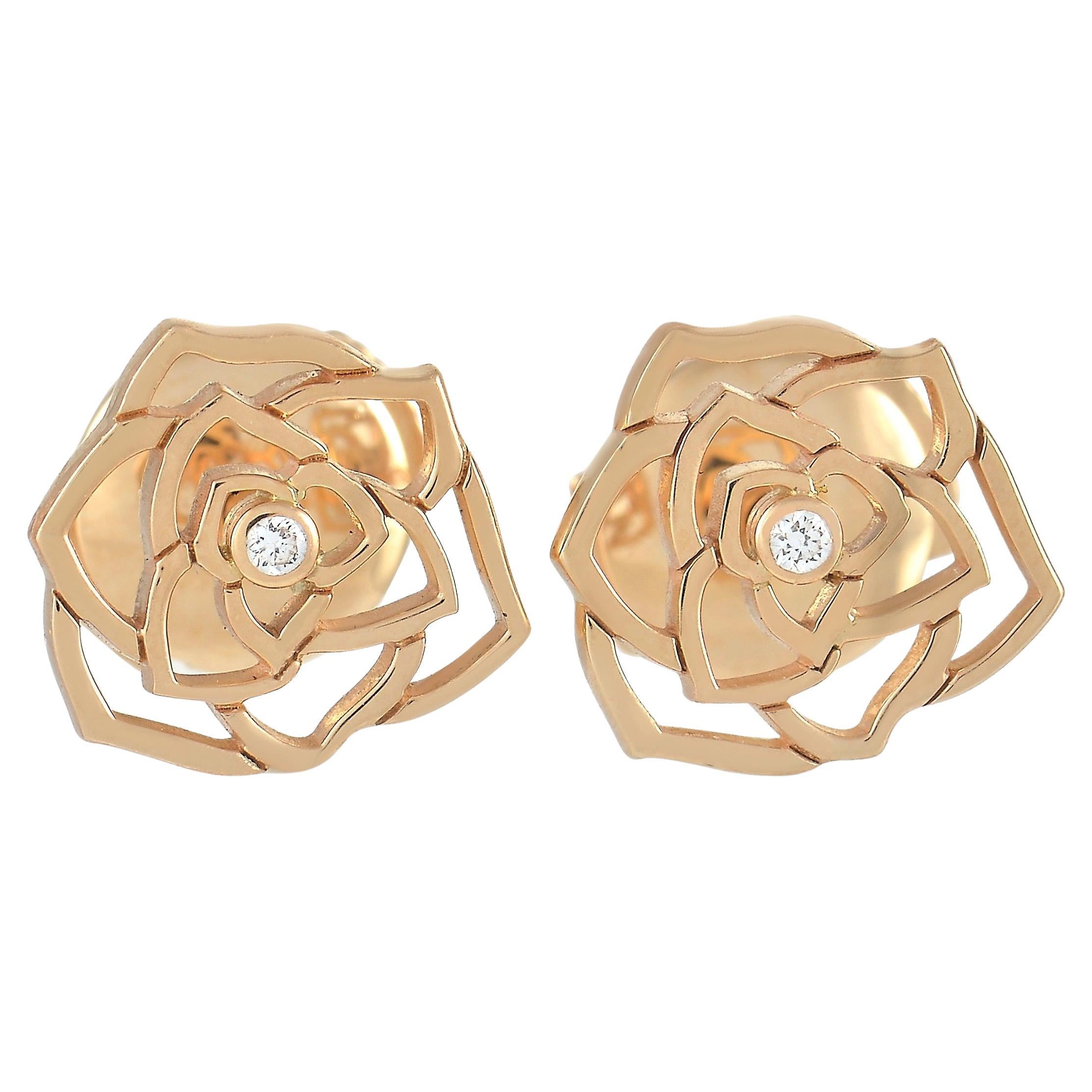 Piaget 18K Rose Gold Diamond Rose Earrings