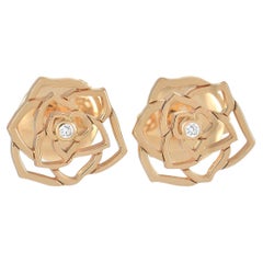 Piaget 18K Rose Gold Diamond Rose Earrings