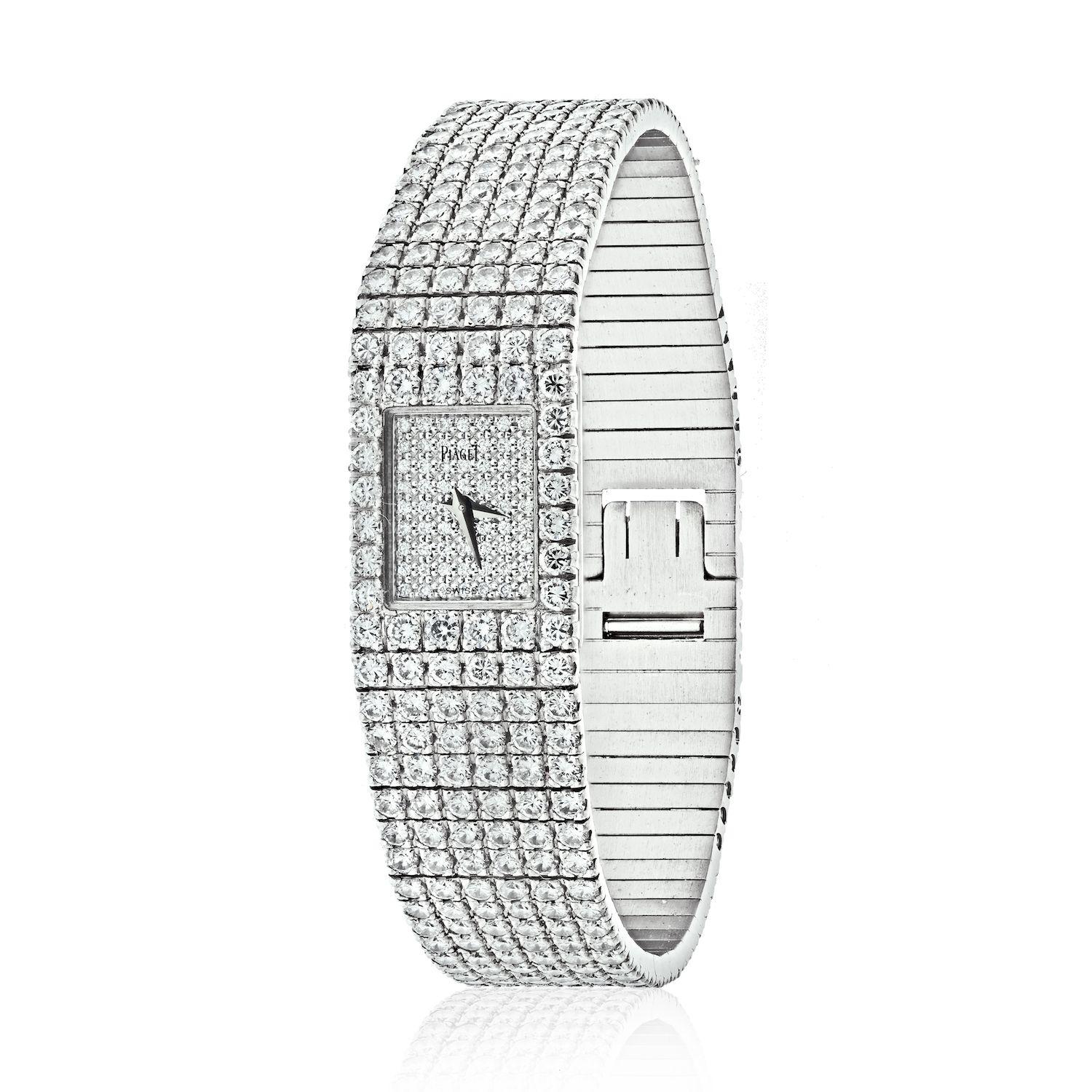 Modern Piaget 18K White Gold 15201 Polo Evening Diamond Ladies Wrist Watch For Sale