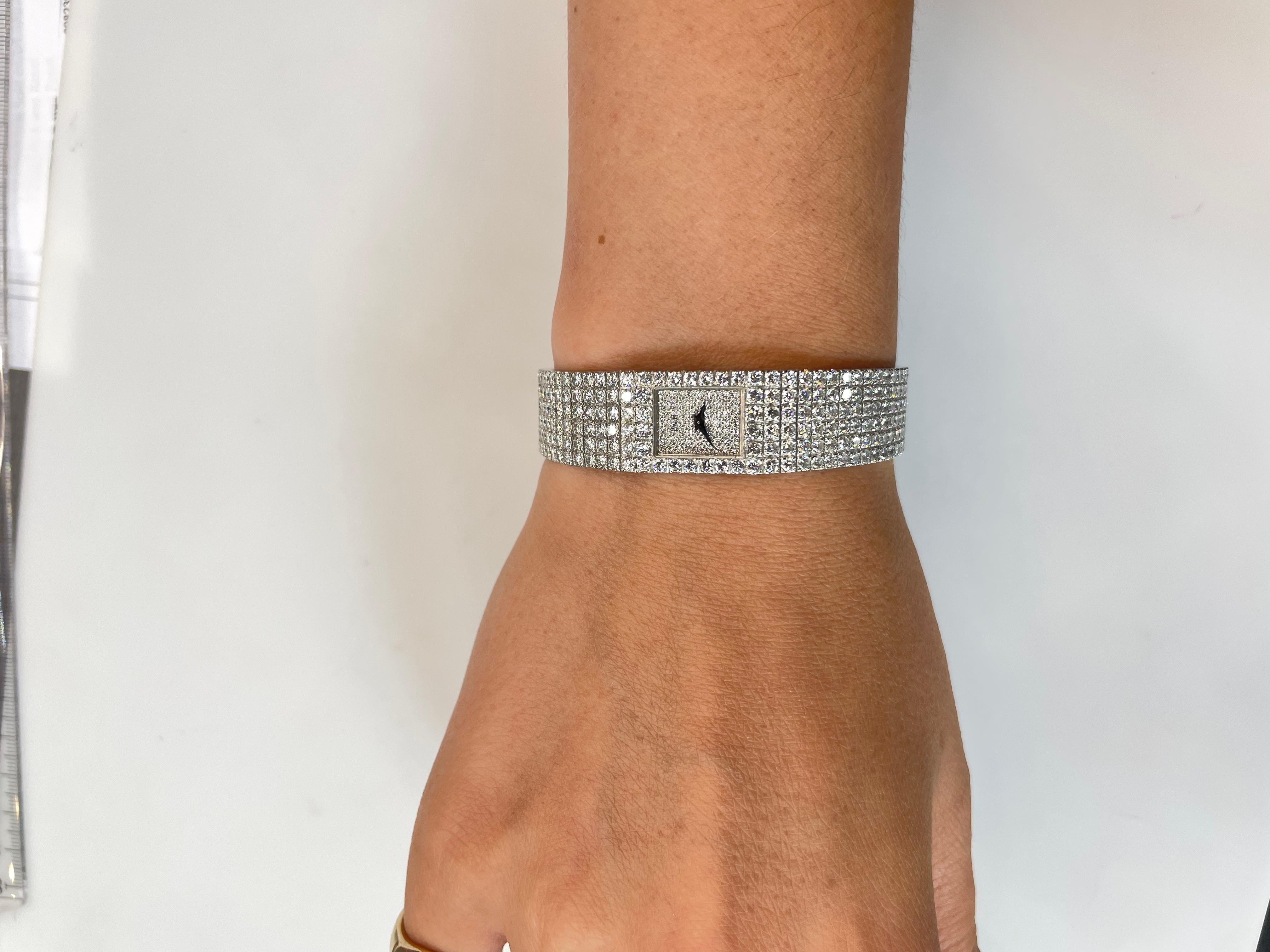 Round Cut Piaget 18K White Gold 15201 Polo Evening Diamond Ladies Wrist Watch For Sale