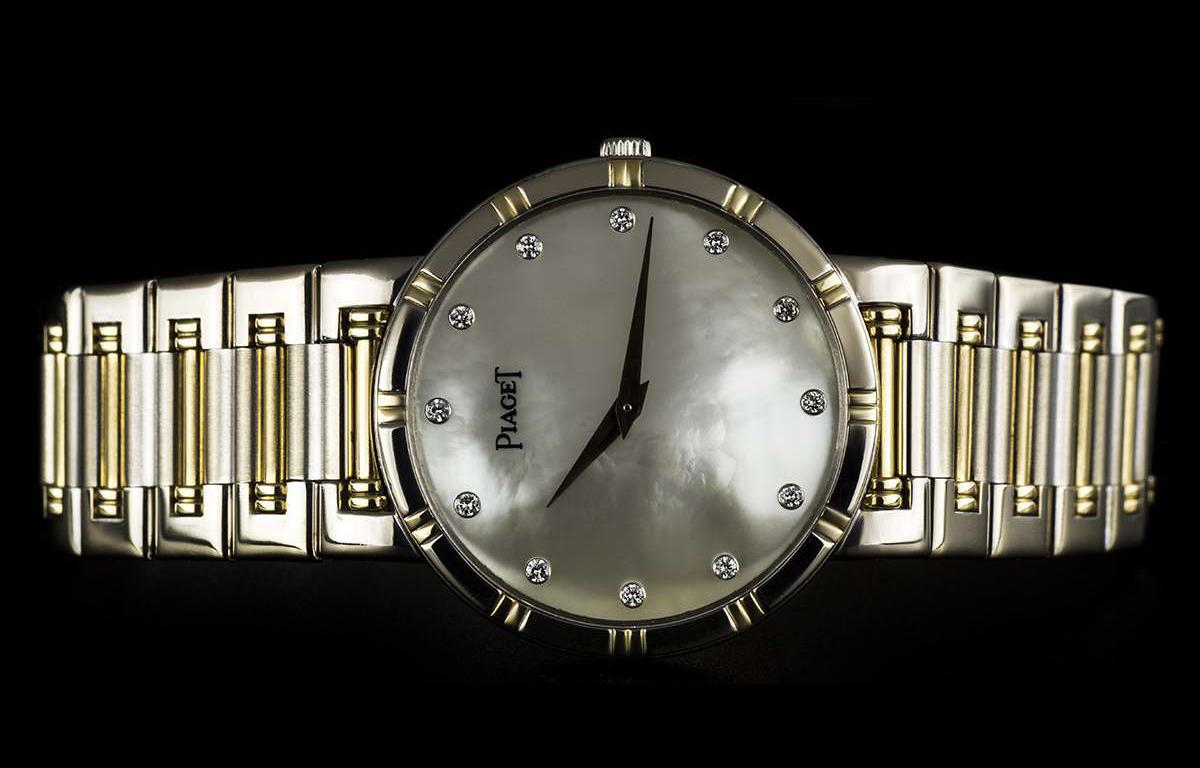 Round Cut Piaget 18k White Gold and 18k Yellow Gold Mother of Pearl Diamond Dial 84023K81