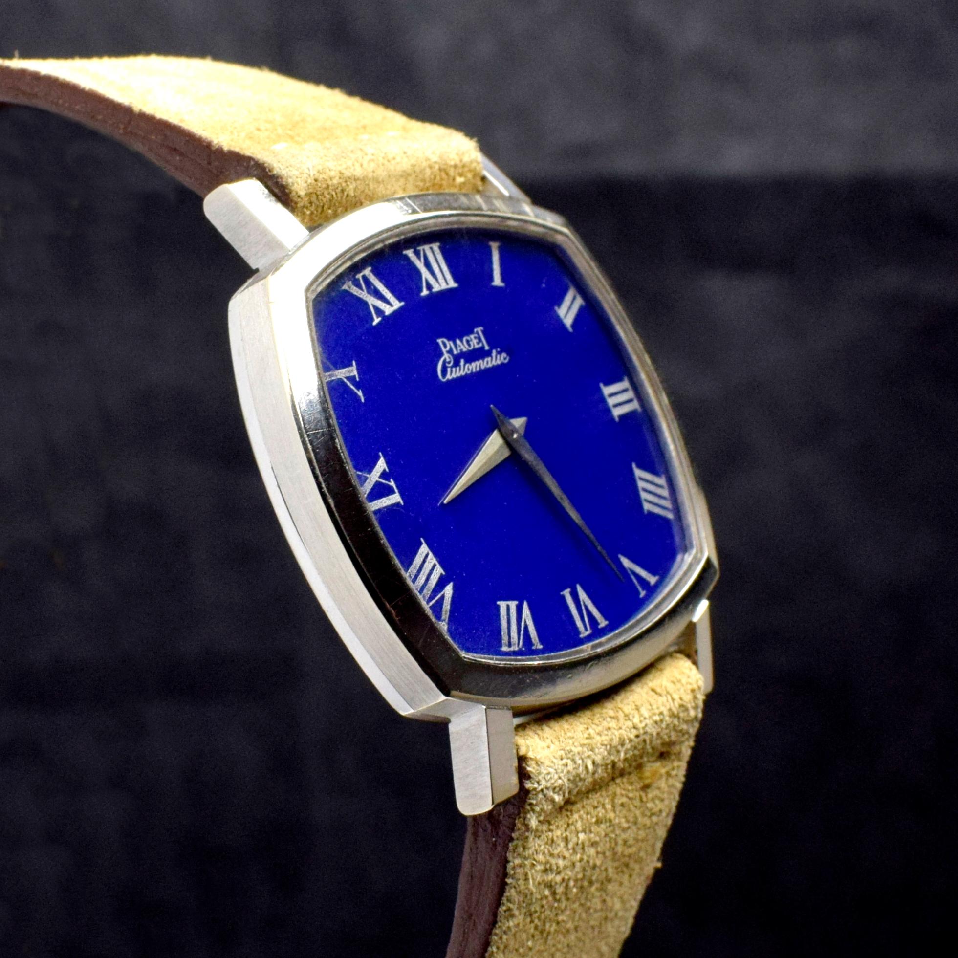 Women's or Men's Piaget 18K White Gold Black Tie-Emperador Lapis Dial 12406 Automatic, 1970s