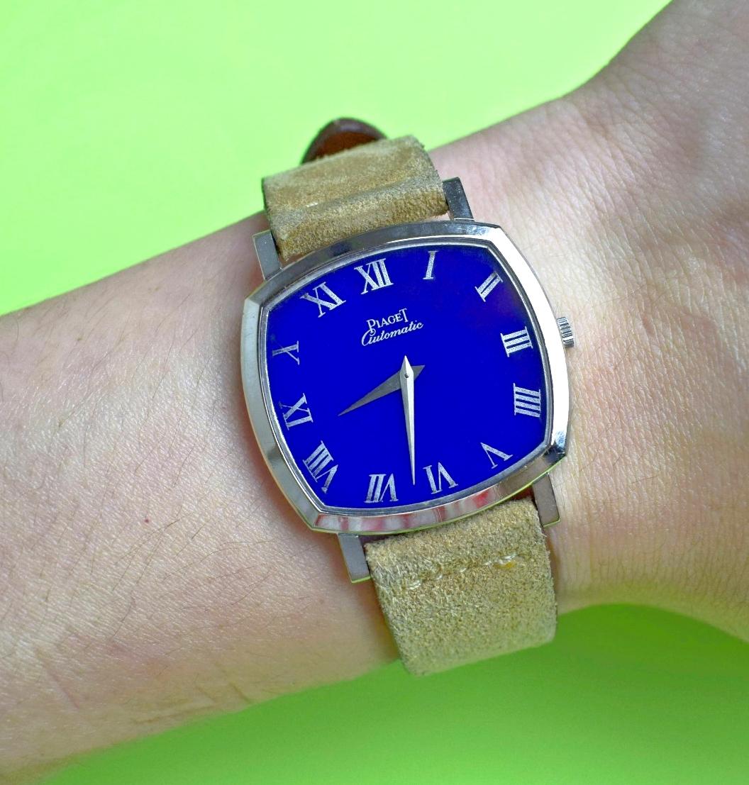 Piaget 18K White Gold Black Tie-Emperador Lapis Dial 12406 Automatic, 1970s 3