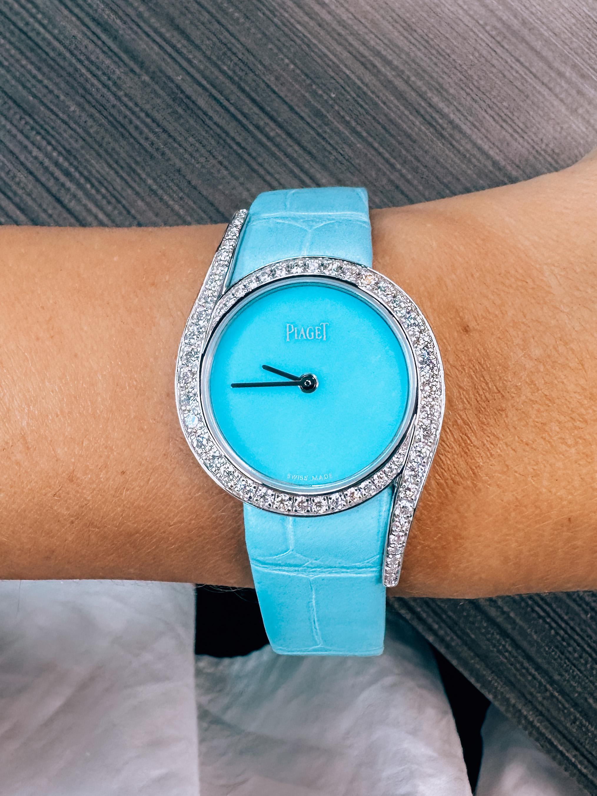 Modern Piaget 18K White Gold Limelight Gala Turquoise 32mm Dial Watch For Sale