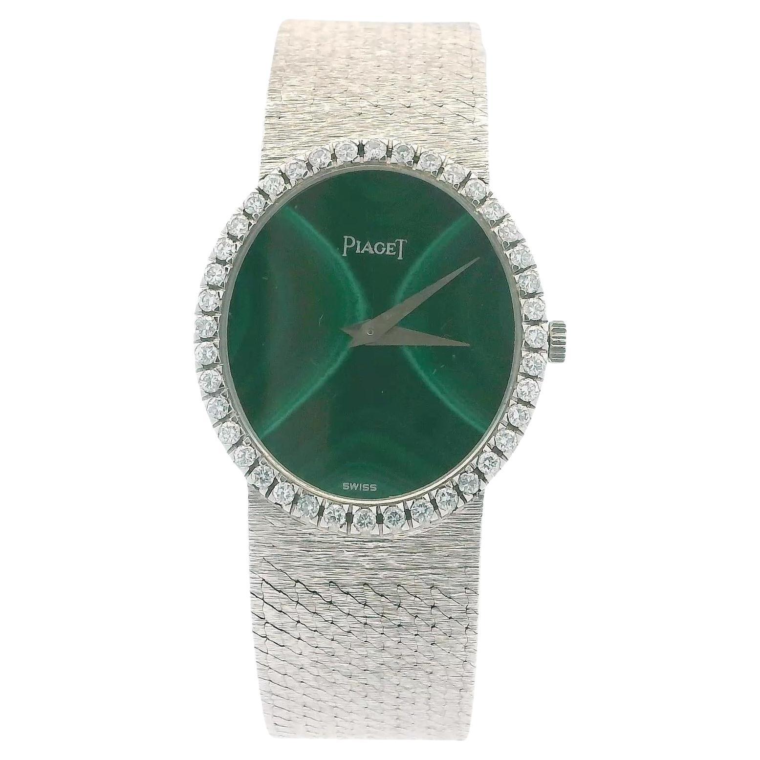 Piaget 18K White Gold Malachite Dial Diamond Bezel Ladies Watch