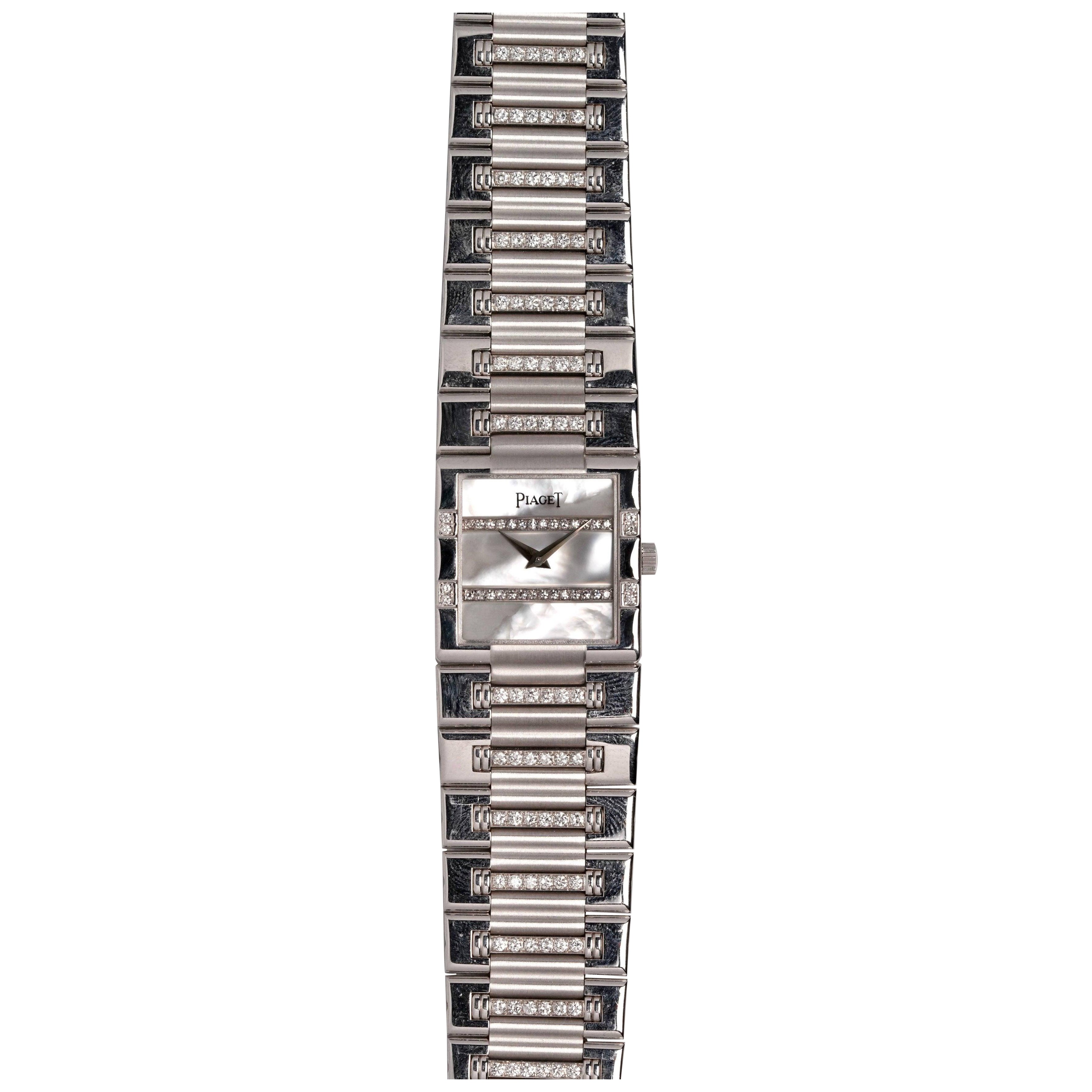 Reloj Piaget de oro blanco de 18 quilates con MOP y esfera de diamantes, años 80 en venta