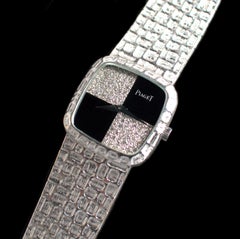 Piaget, cadran en or blanc 18 carats, onyx et diamants 9902A20, années 1980