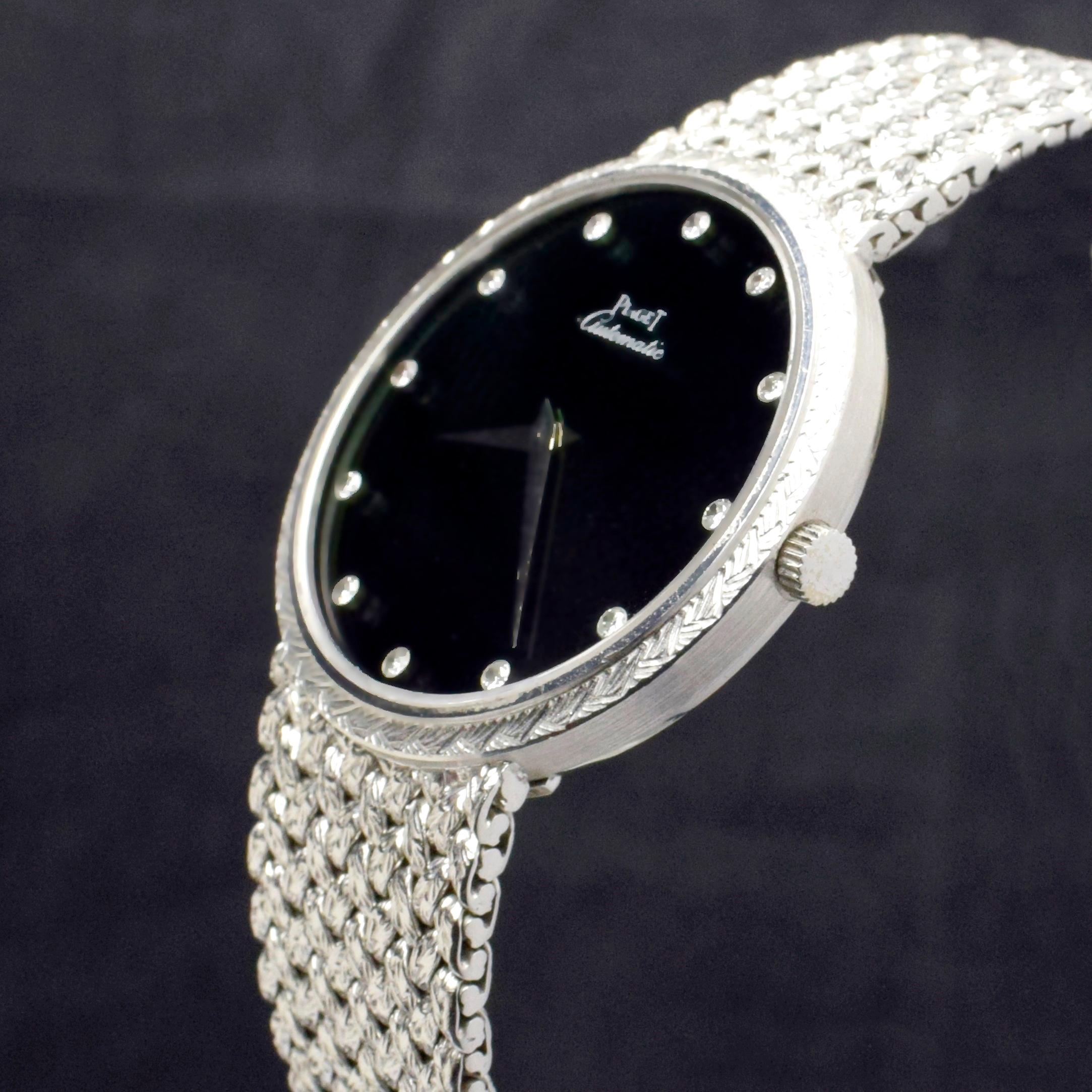 Piaget 18K White Gold Onyx & Diamond Dial Automatic 12343 D2, 1970's In Good Condition In Central & Western District, HK