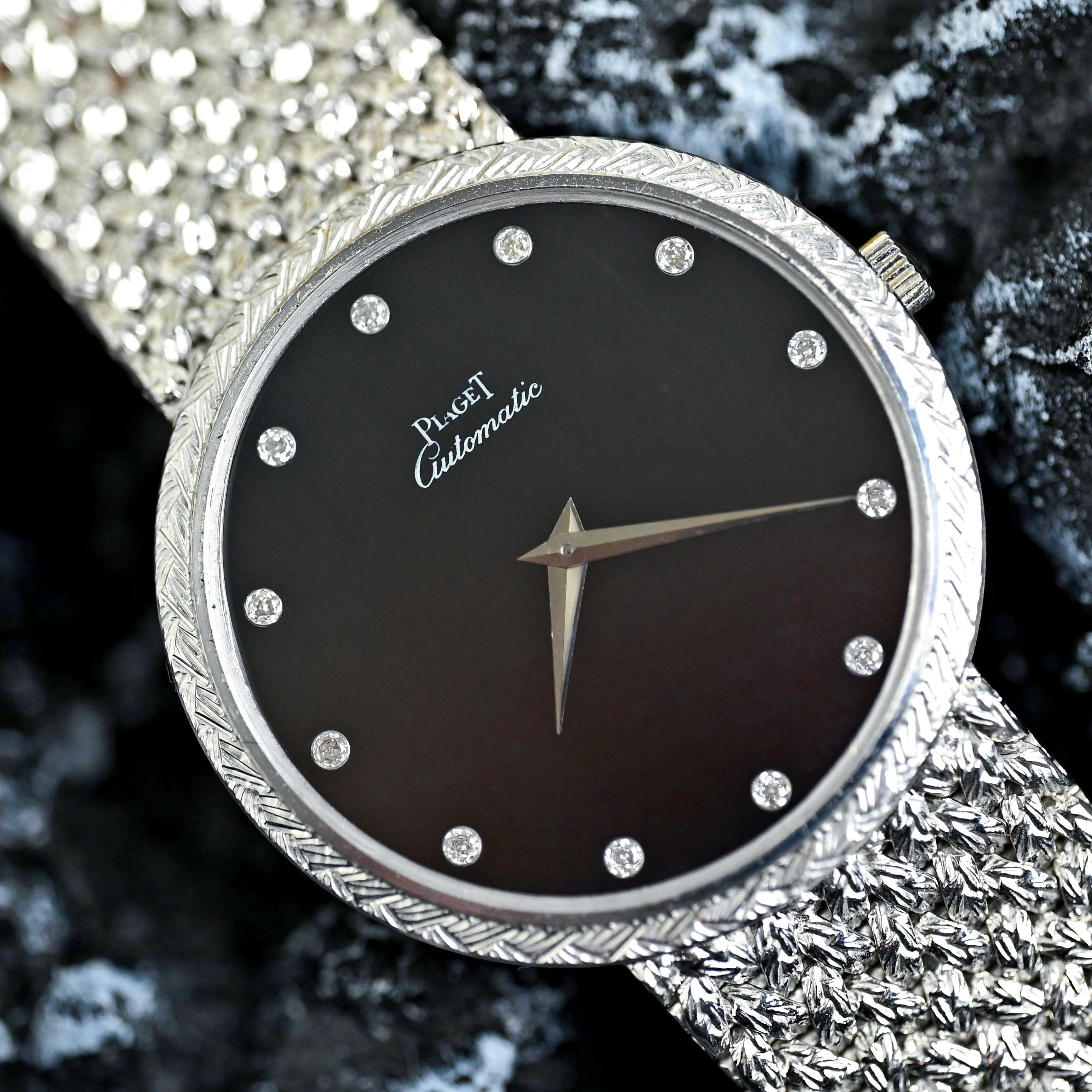 Piaget 18K White Gold Onyx & Diamond Dial Automatic 12343 D2, 1970's 5