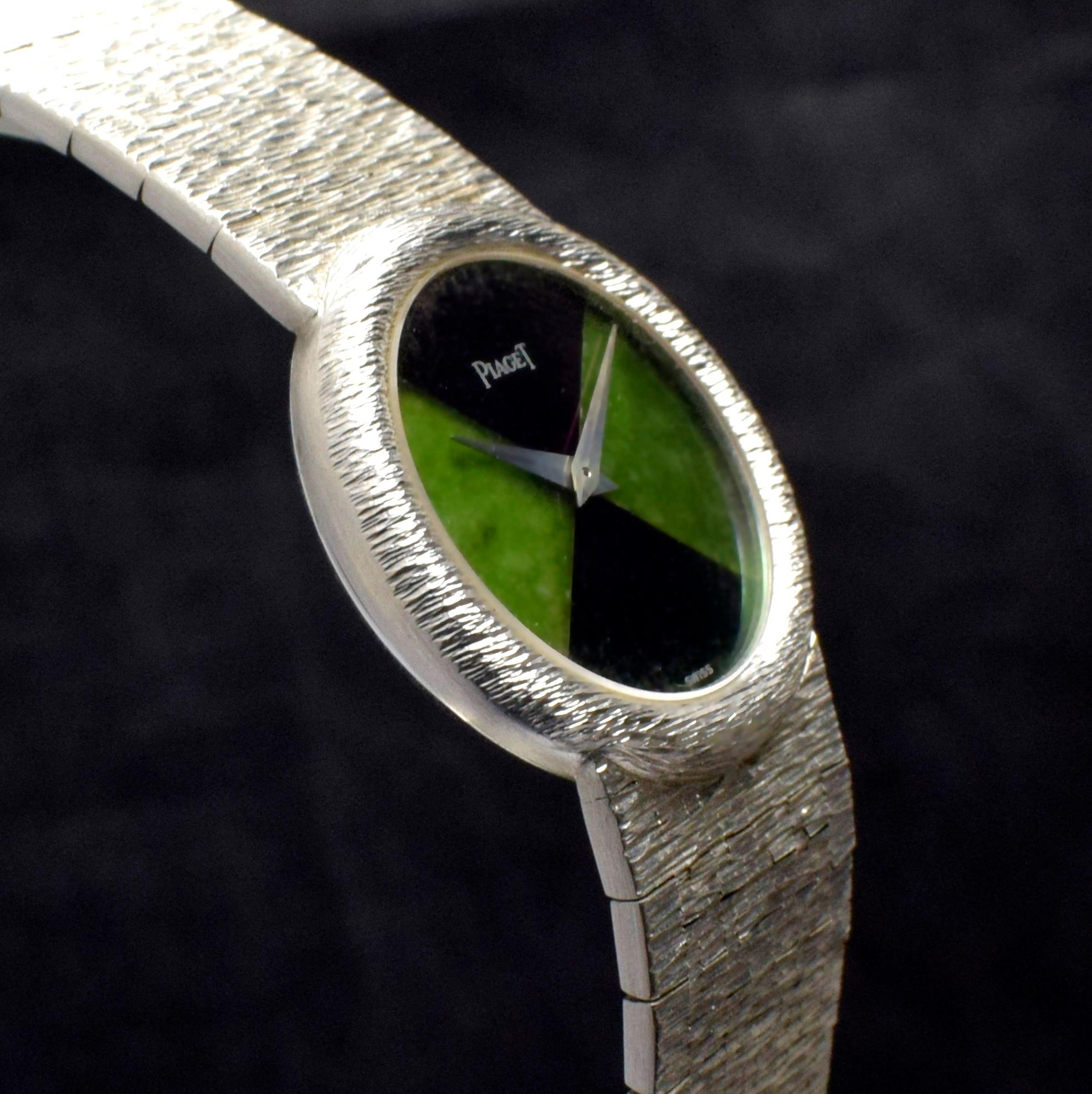 Women's Piaget 18K White Gold Onyx & Jadeite Stone Dial Manual Wind 9040A6, 1980's