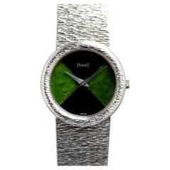 Piaget 18K White Gold Onyx & Jadeite Stone Dial Manual Wind 9040A6, 1980's