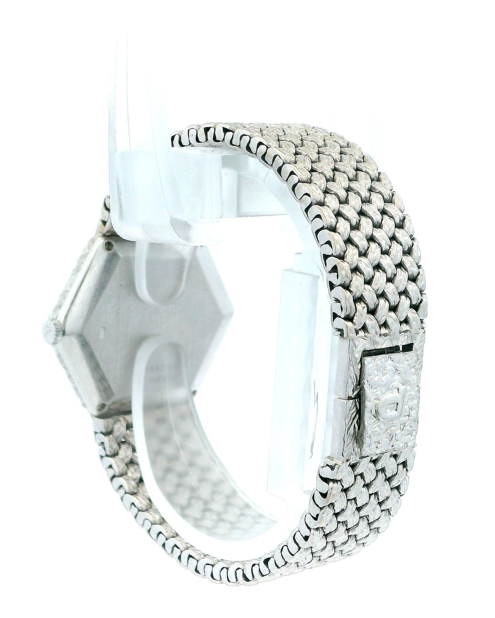 Women's Piaget 18k White Gold Onyx & Pave Dial Ladies Watch For Sale