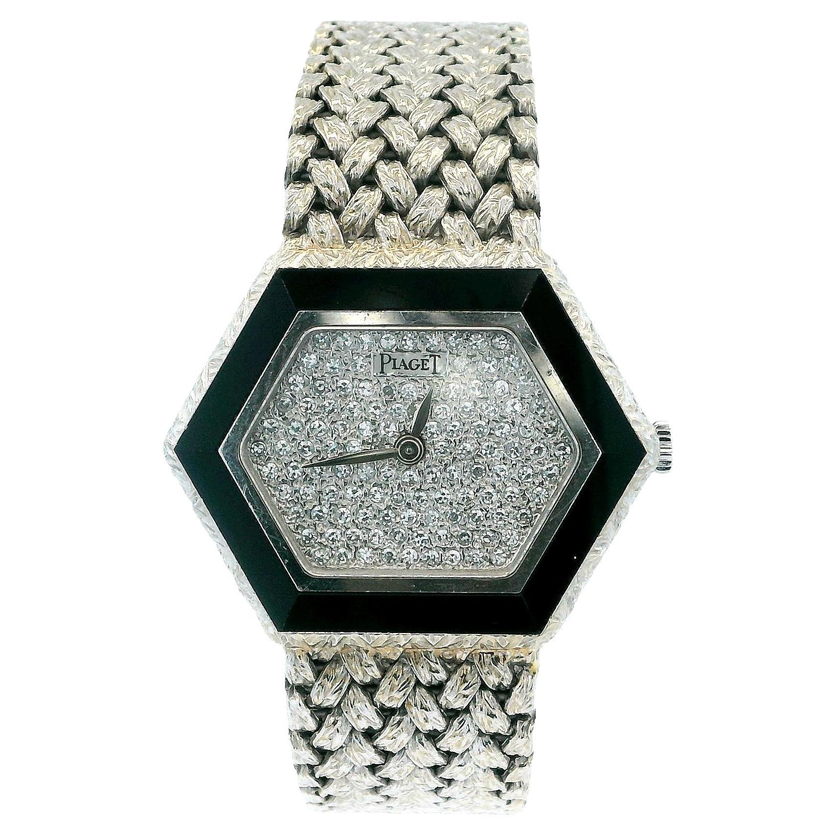 Piaget 18k White Gold Onyx & Pave Dial Ladies Watch